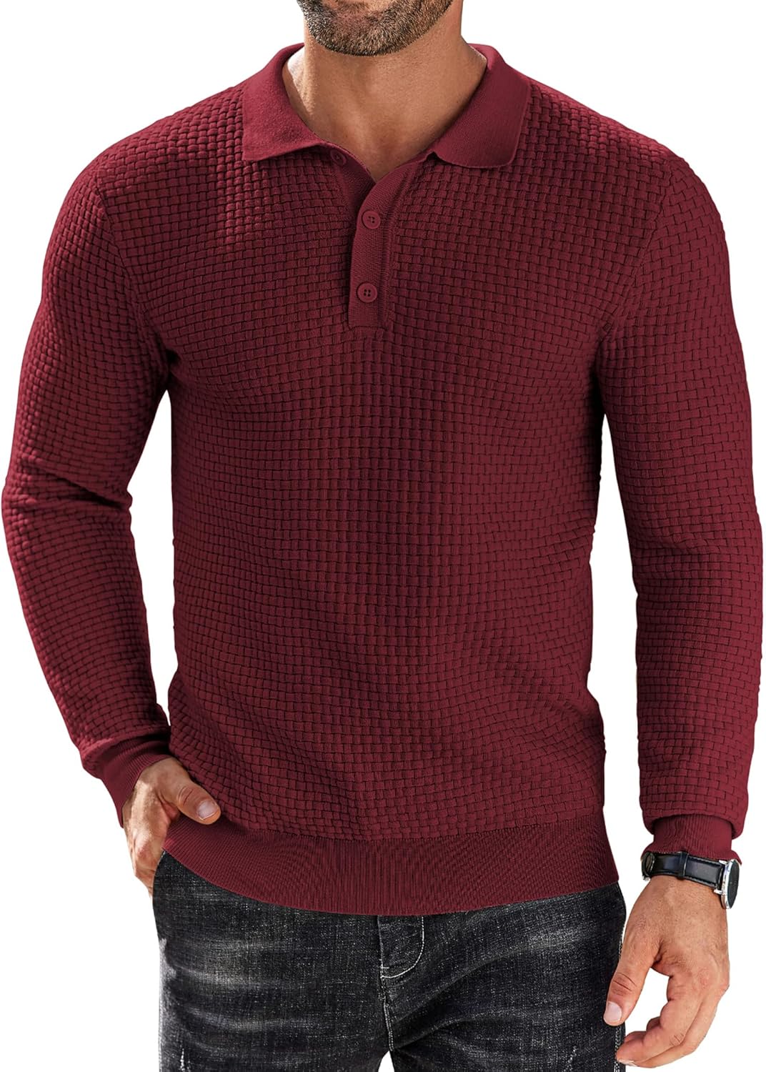 COOFANDY Men's Knit Polo Shirts Long Sleeve Sweater Polo Lightweight Fashion Casual Collared Shirts