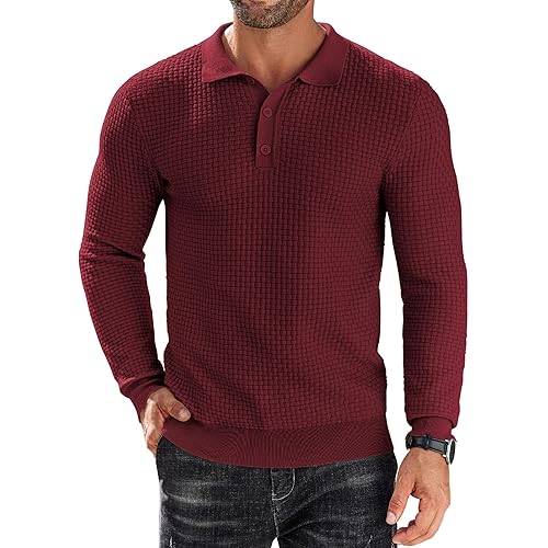 COOFANDY Men's Knit Polo Shirts Long Sleeve Sweater Polo Lightweight Fashion Casual Collared T Shirts