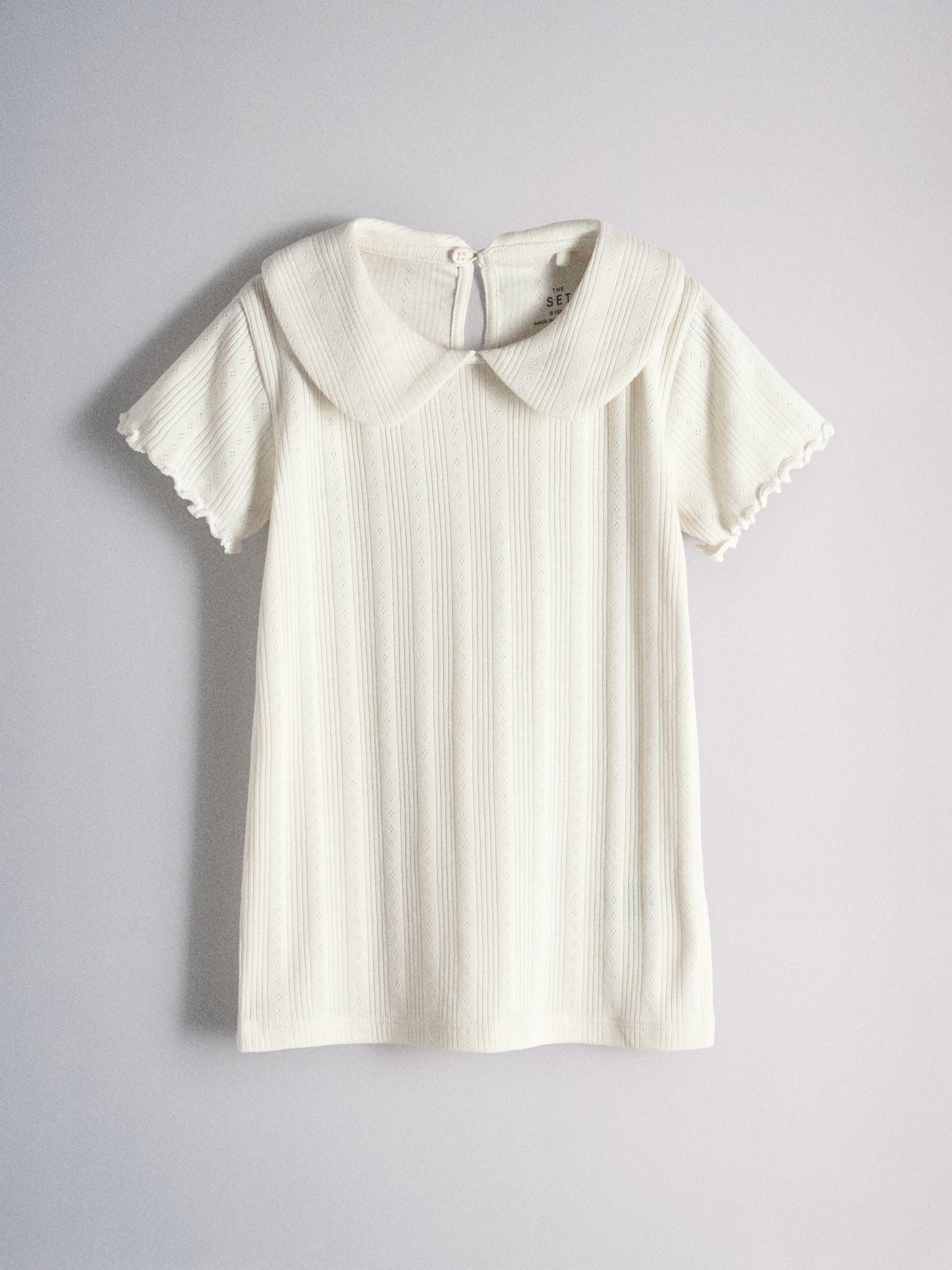 THE SET Fille Haut en Pointelle de Jersey à Manches Courtes et col | lot de 4, Coupe standard