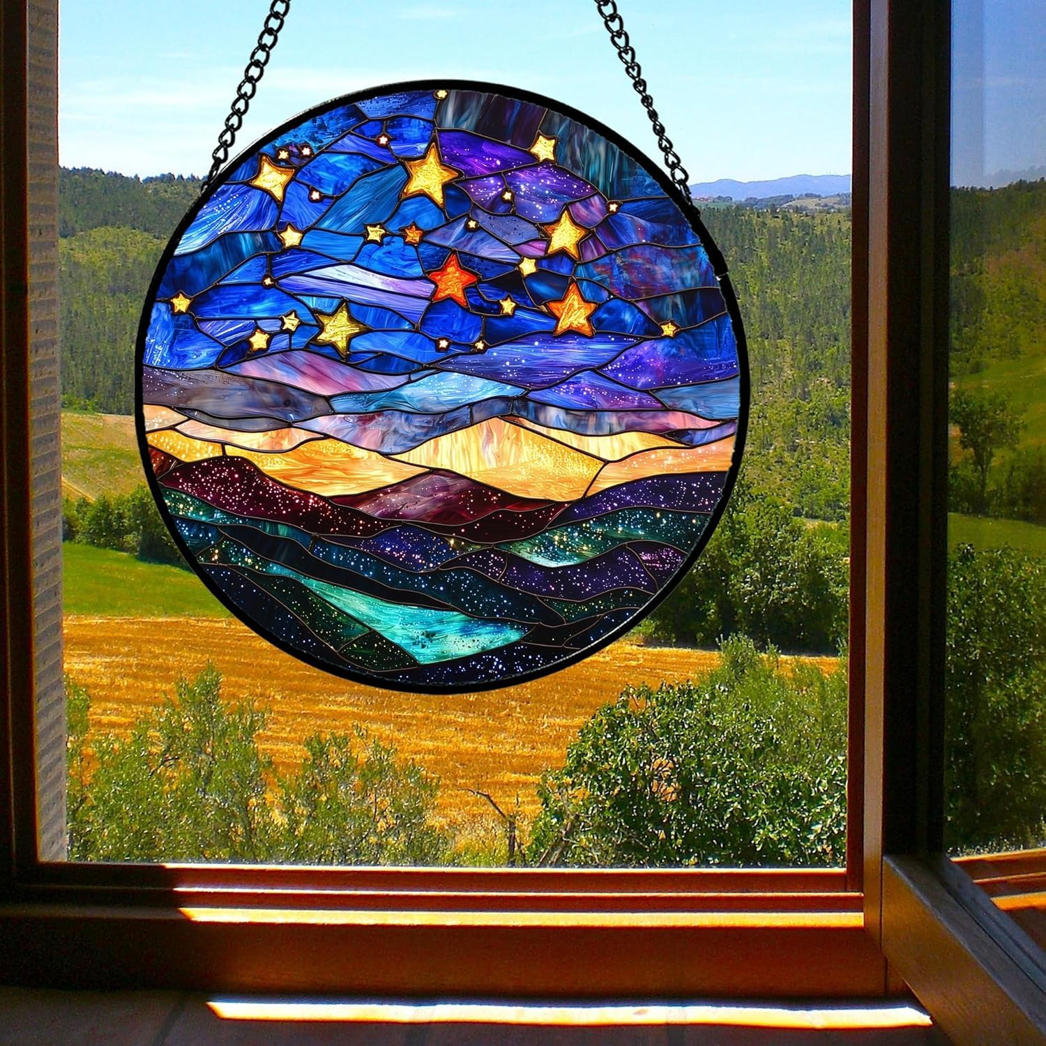 Atrapasueños colgante para ventana de vidrieras, 7.9 x 7.9 pulgadas, redondo, decoración artística de vidrio para el día de la madre, regalos de cumpleaños para mujeres, atrapasueños decorativo para