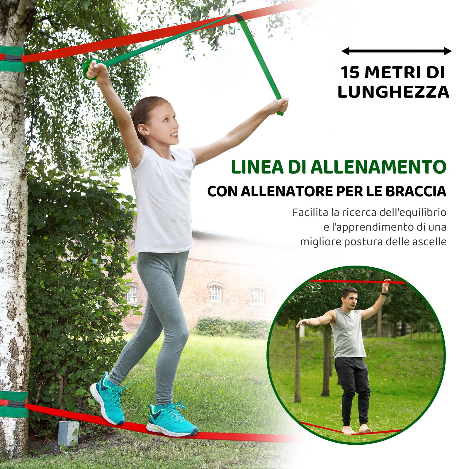 Dripex Percorso ad Ostacoli Ninja per Bambini 15m×2 Slackline 10 Ostacoli durevoli Allenamento all'aperto Cortile Altalena Rete Scala Arrampicata