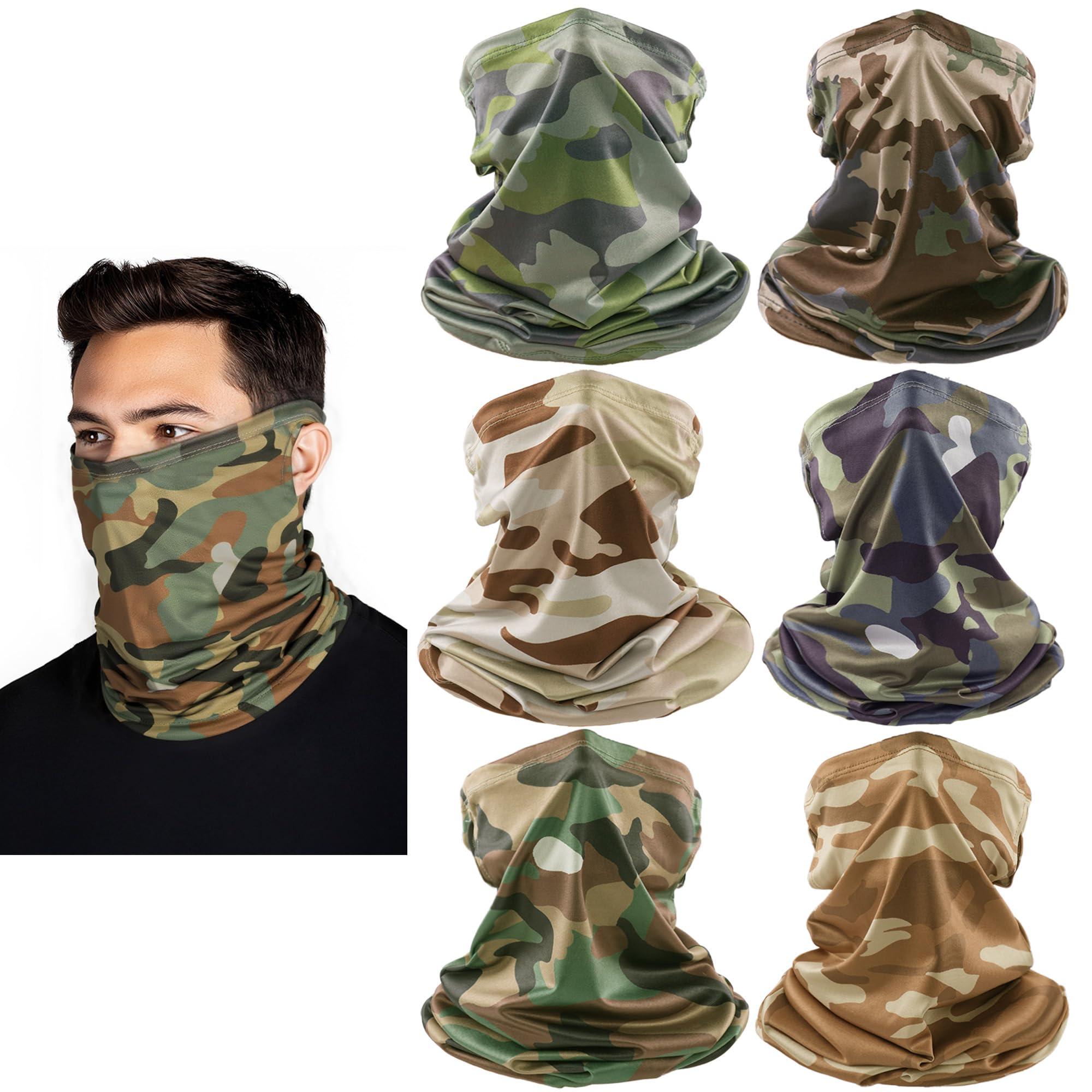 HONGTEYA 6 Pack Summer Neck Gaiter, UV Protection Cooling Face Mask Breathable Bandana Head Scarf Face Cover for Men Women