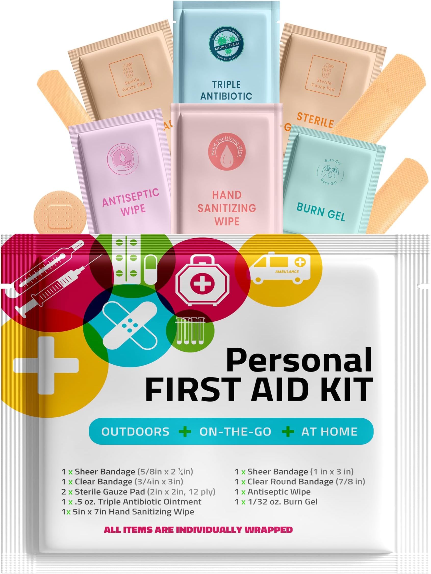 Portable Travel Size First Aid Kit - Perfect for Home, Office, Car, School, Business, Travel, Hiking, College, and Outdoors | Individually Wrapped Medical Kit Products (Multi Color)