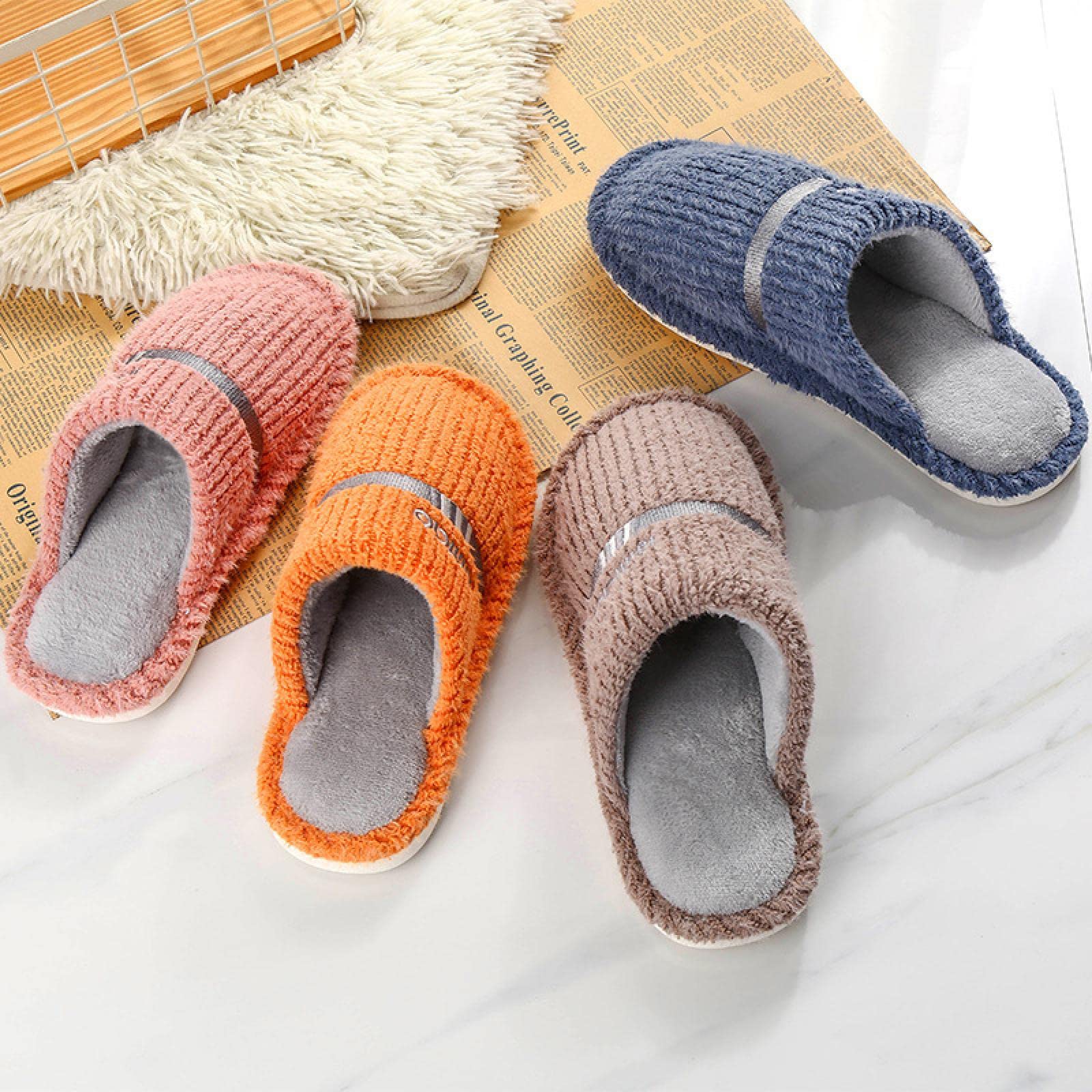 Un'Elegante Pantofole in Cotone Pantofole Calde Pantofole in Cotone Autumn And Winter Striped Men's Cotton Slippers Home Simple Re