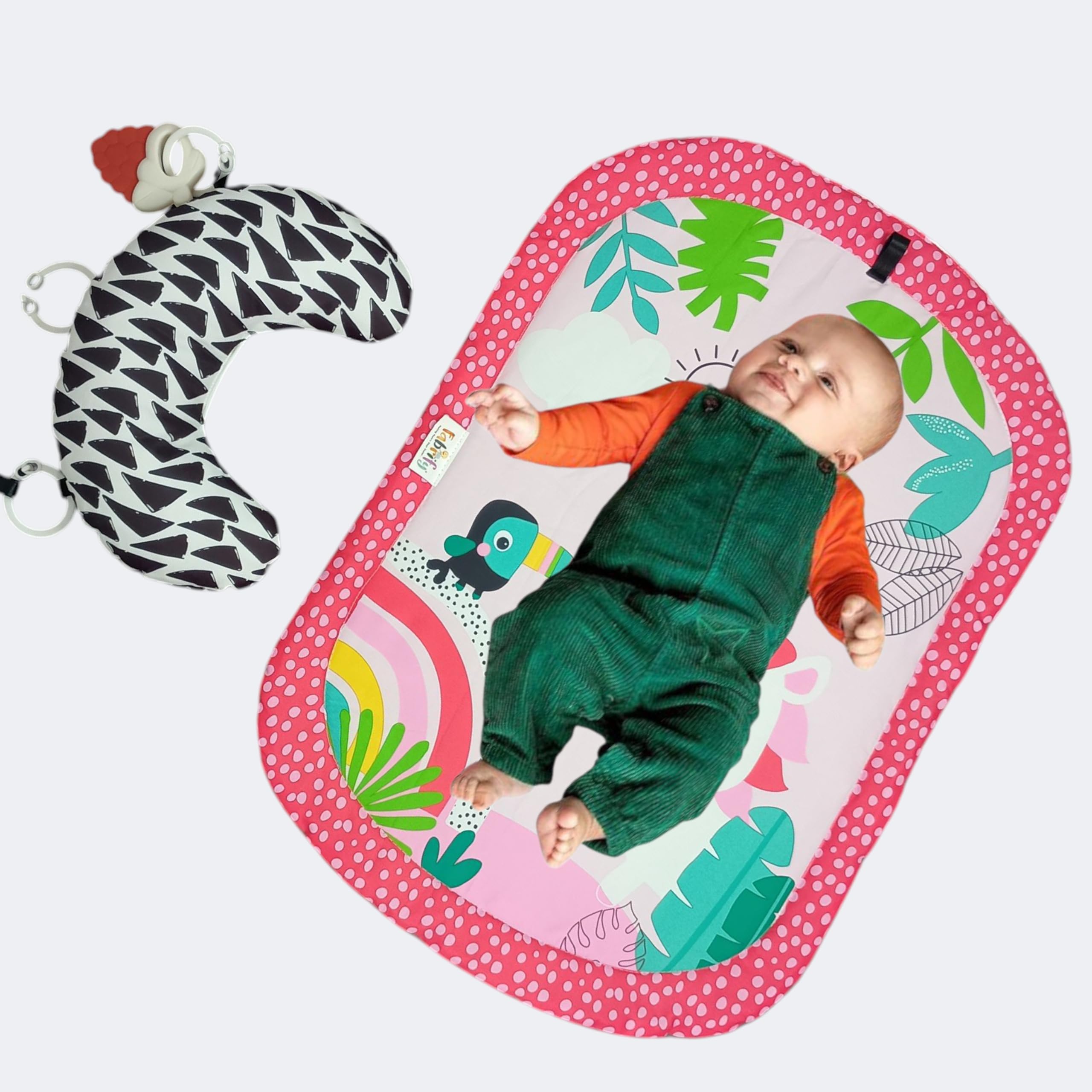Fabrify Tummy Time Baby Mat with Teethers and Mirror, Sensory Development Toy Educational Toy to Develop Hand and Eye Movement Play Tummy Time Mat, Baby Play Mat, Sensory Toys for 0-12 Months (Pink) 2