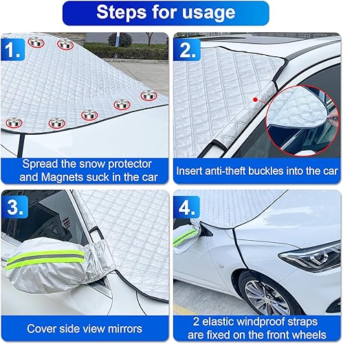 Miniatura 3 de Cubierta de nieve para parabrisas de automóvil para hielo con protección de 5 capas, protector de parabrisas de invierno con bordes magnéticos,