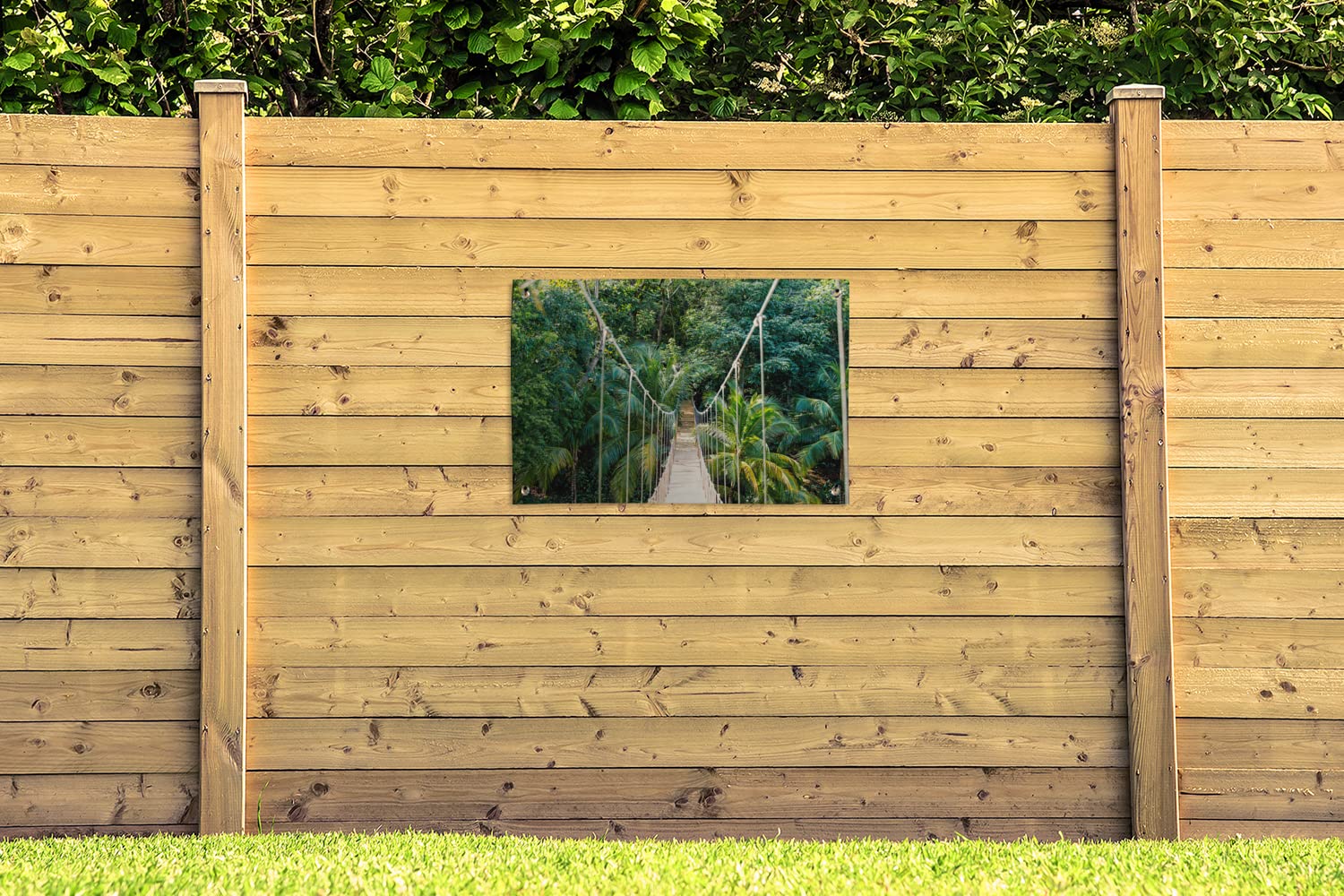 MuchoWow Poster Exterieur Jungle - Palmier - Pont - Nature - Plantes Decoration Murale 90x60 cm Résistant aux intempéries/Soleil