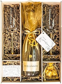 Gold Bollinger Champagne Special Cuvee 75cl Gift Set Hamper With 2 Matching Champagne Flutes, Fully Gift Boxed - Birthday, Congratulations Gift, For Women and Men (Metallic Stems)