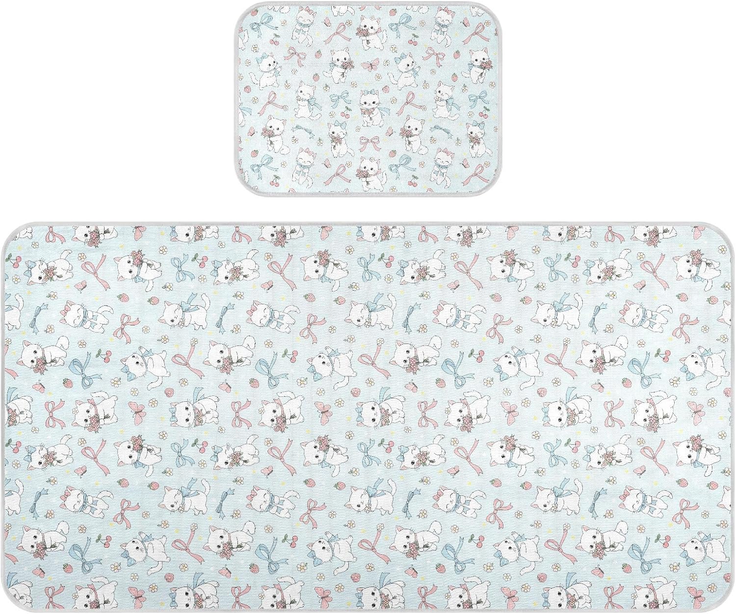 Baby Cooling Mat Cartoon Cats Ice Silk Breathable Mesh Summer Crib Mattress Pad with Pillowcase, Soft Cooling Sleeping Surface for Infant & Toddler, 52"x28"