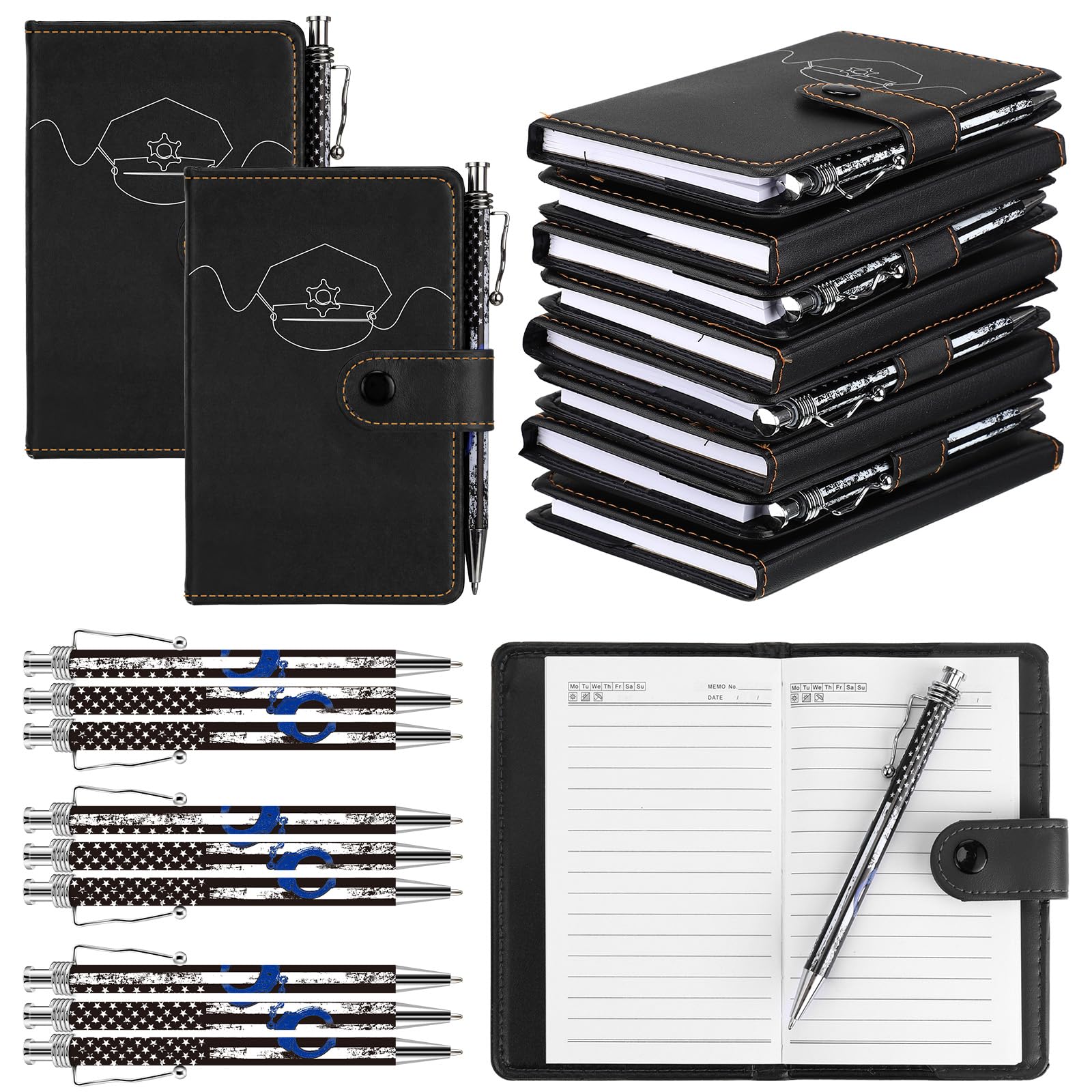 10 Sets Christmas Police Gifts Pocket Leather Notebooks Handcuff Pens