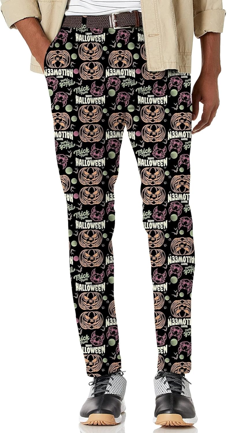 Men's Happy Halloween Colorful Pumpkin Stretch Golf Pants