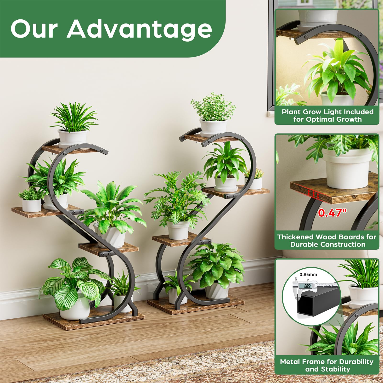 LATIBELL Lot de 2 supports de plantes avec lampe de culture, 4 étagères en