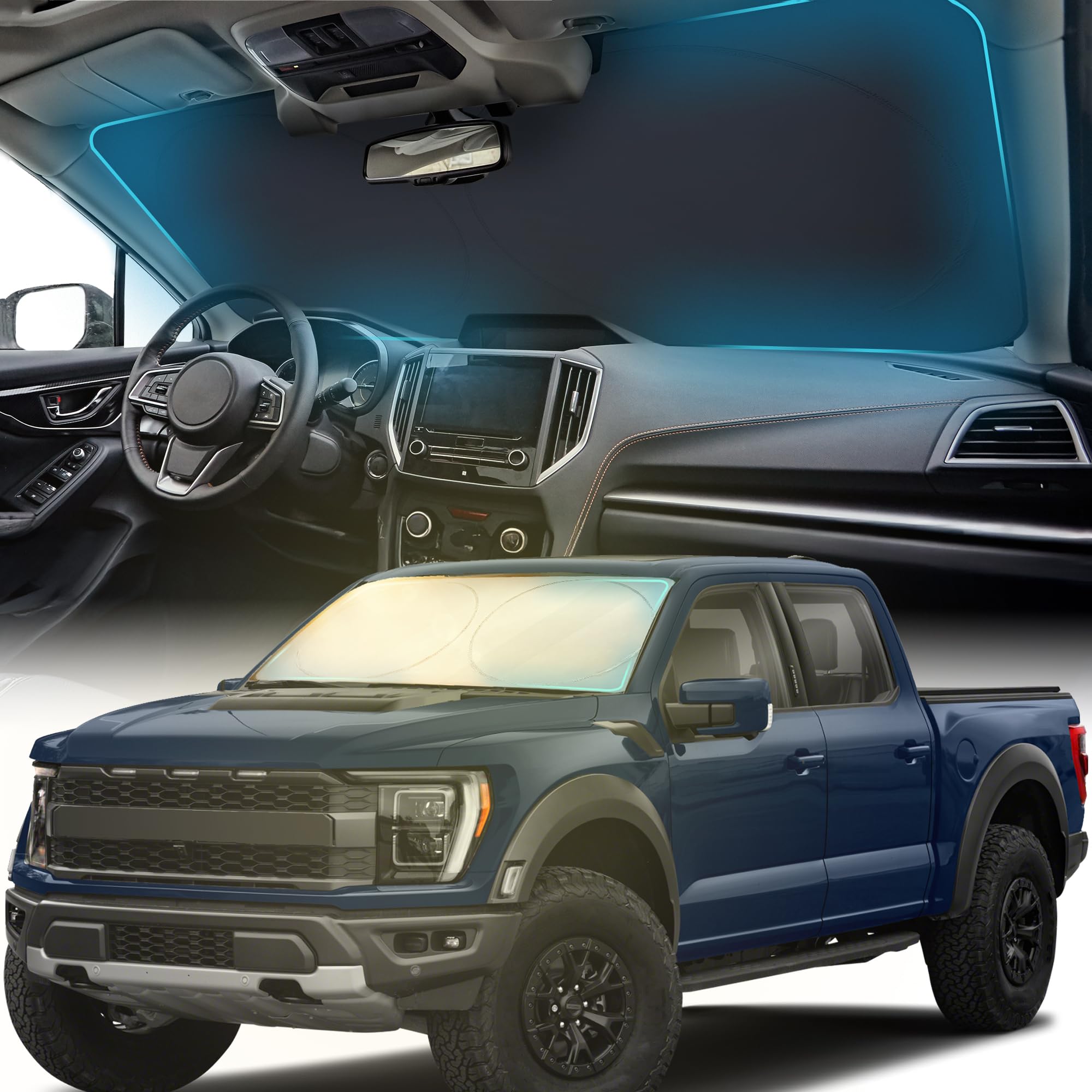 FORTEM Car Sun Shade for Windshield, Reflective Windshield Sunshade, 240T Polyester, Automotive Interior Sun Protection, Ultimate Heat and UV Shield, Foldable, Storage Bag