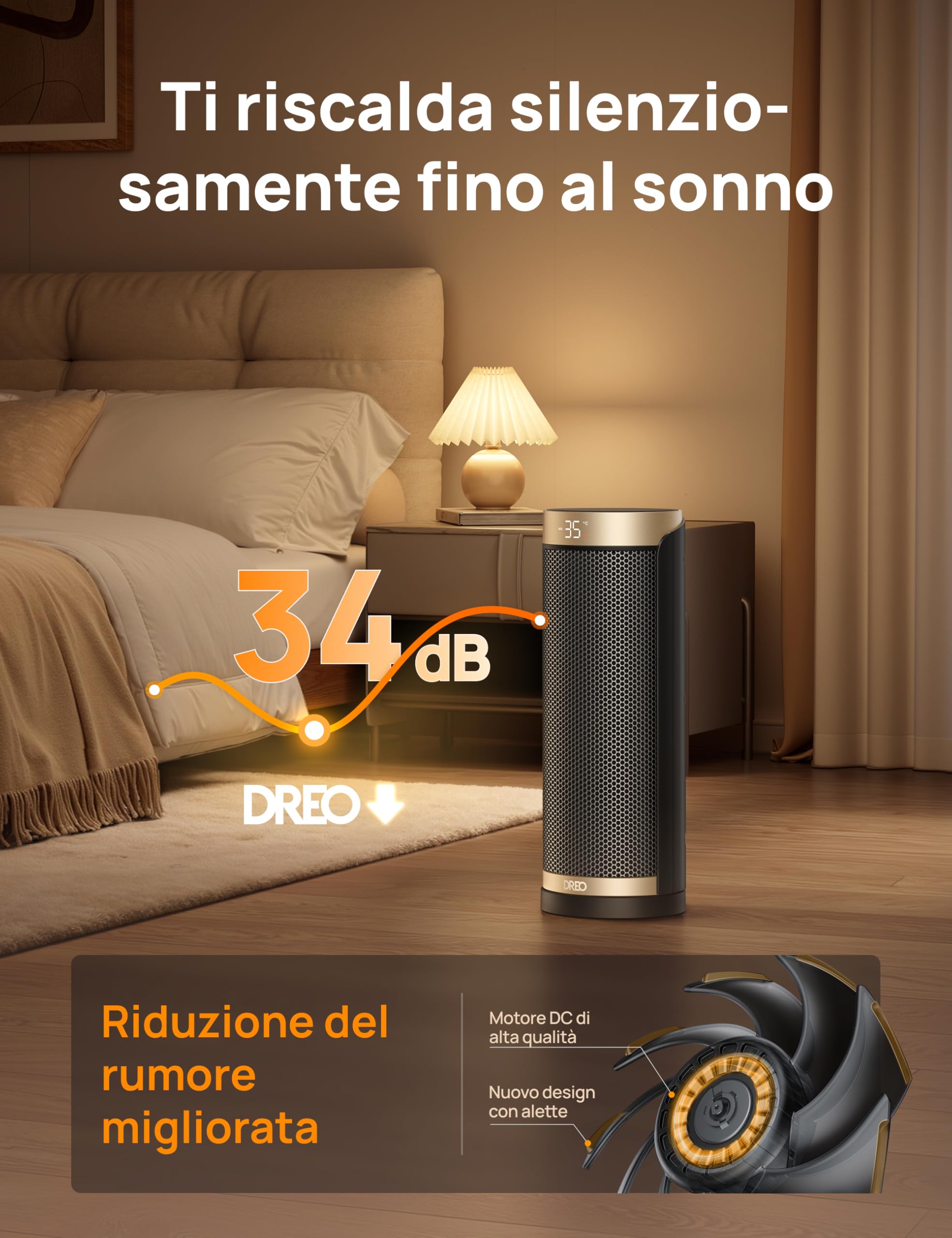 Dreo Termoventilatore, Riscaldatore elettrico in ceramica a riscaldamento rapido, 1800 W, con termostato, telecomando, protezione da surriscaldamento e ribaltamento, timer 1-12 ore, riscaldatore