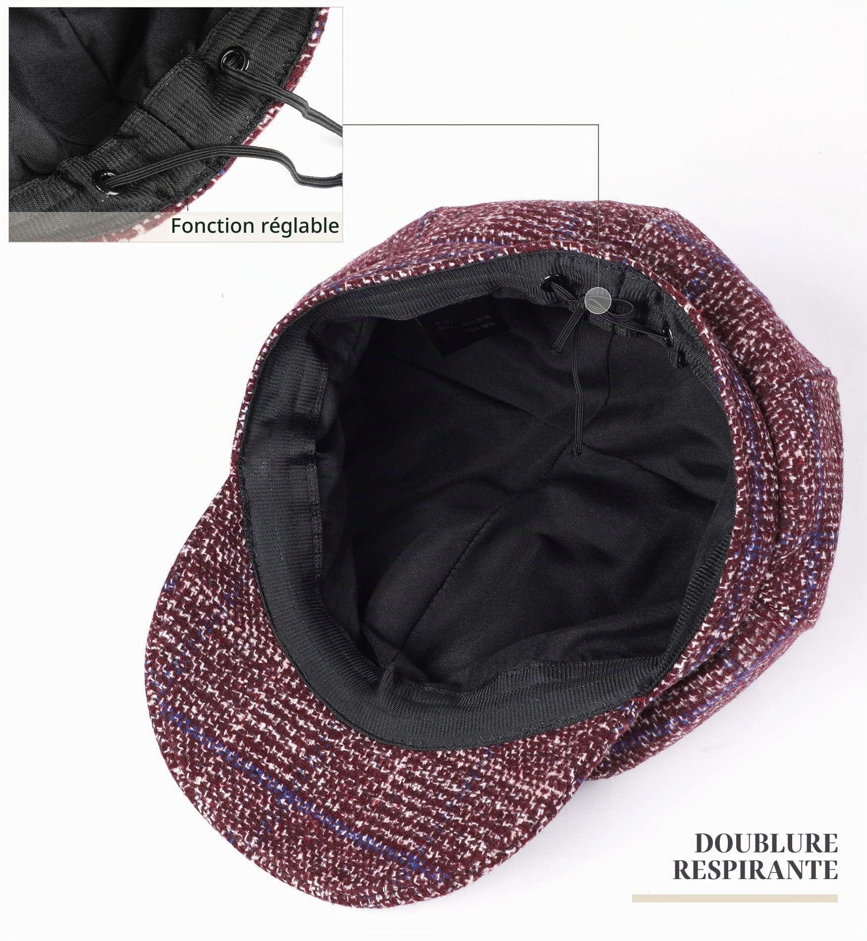 Superora Béret Bonnet Retro Plaid Automne Hiver pour Femme