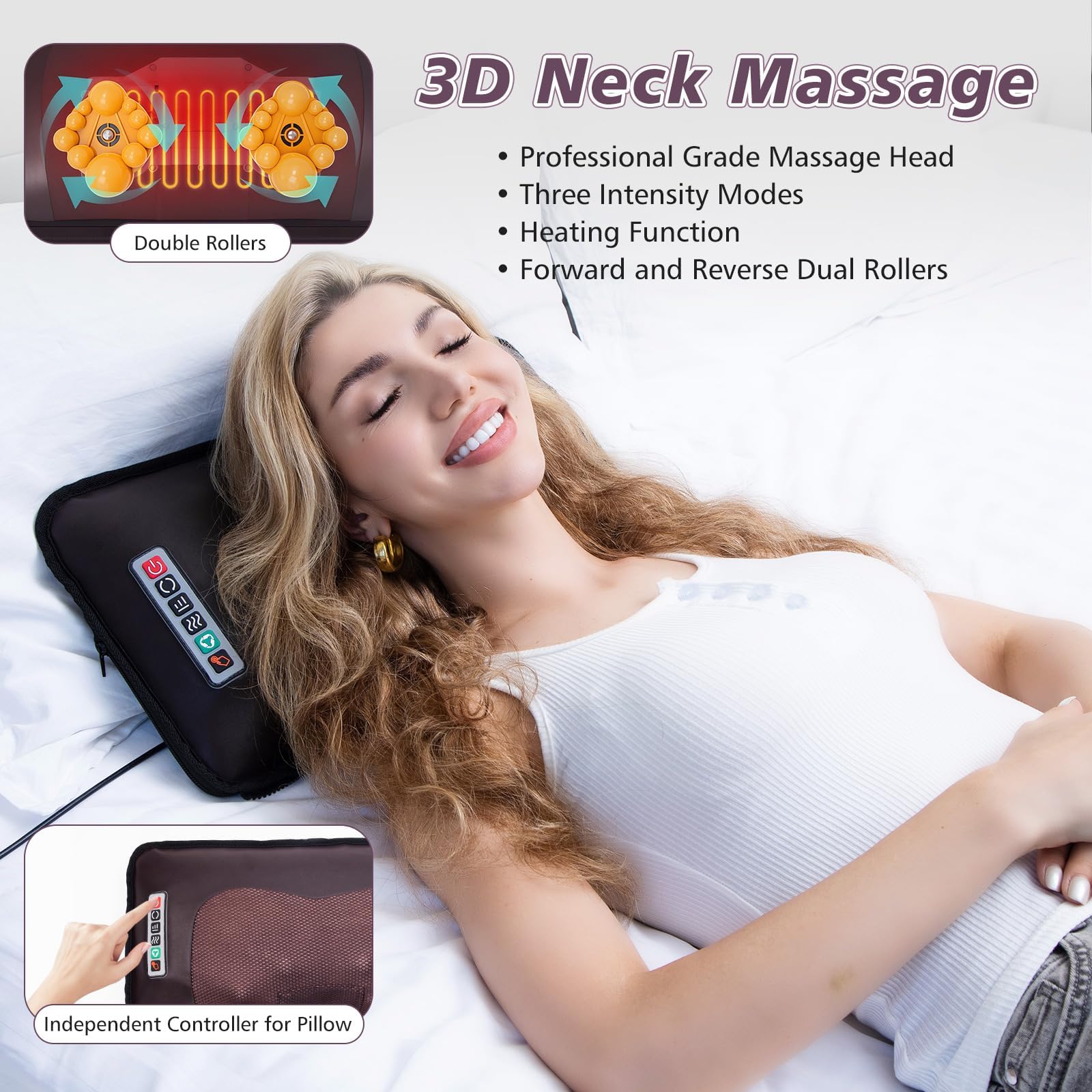 Ganzkörper-Massagematte mit Wärmefunktion, abnehmbarem Nackenmassagegerät, verschiedenen Massagemodi für den ganzen Körper, Massagekissen mit 10 Vibrationsmotoren und 9 Geschwindigkeitsstufen für