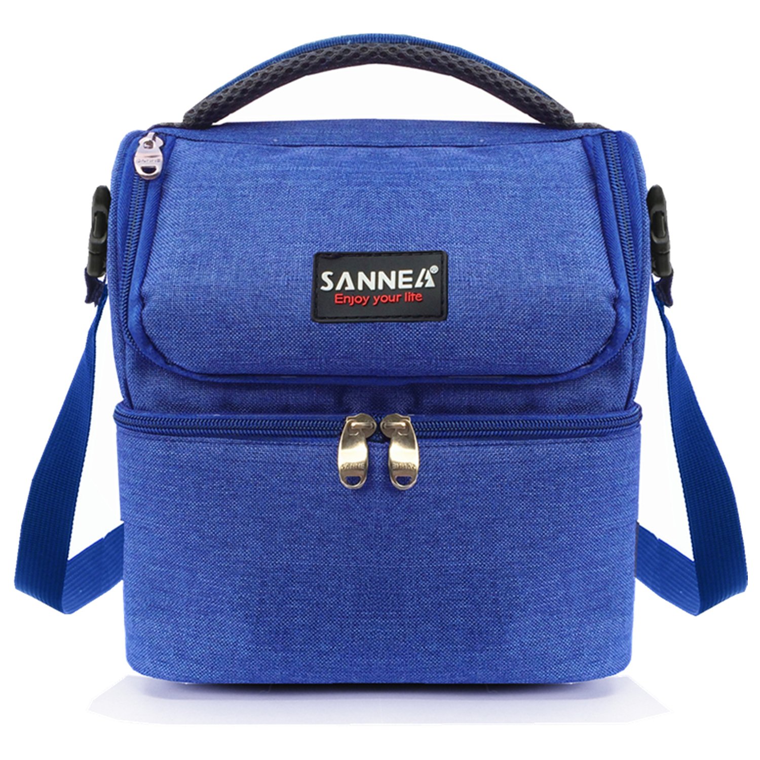 Insulated Double Decker Cooler Lunch Box Lunch Bag with Removable Shoulder Strap for Men, Women(Blue)