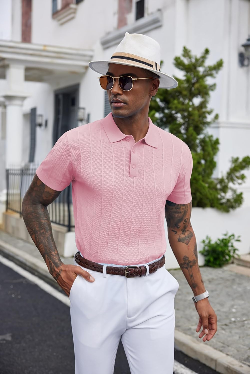 COOFANDY Mens Knit Polo Shirts Short Sleeve Ribbed Textured Polo Shirt Lightweight Casual Golf Shirts Collared T Shirt - Image 3