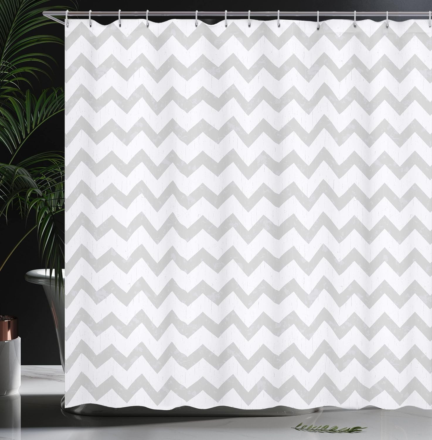Ambesonne Grey and White Shower Curtain, Chevron Pattern Zigzag Geometrical Arrow Lines Stripes Abstract Print, Cloth Fabric Bathroom Decor Set with Hooks, 69" W x 75" L, Pale Grey White