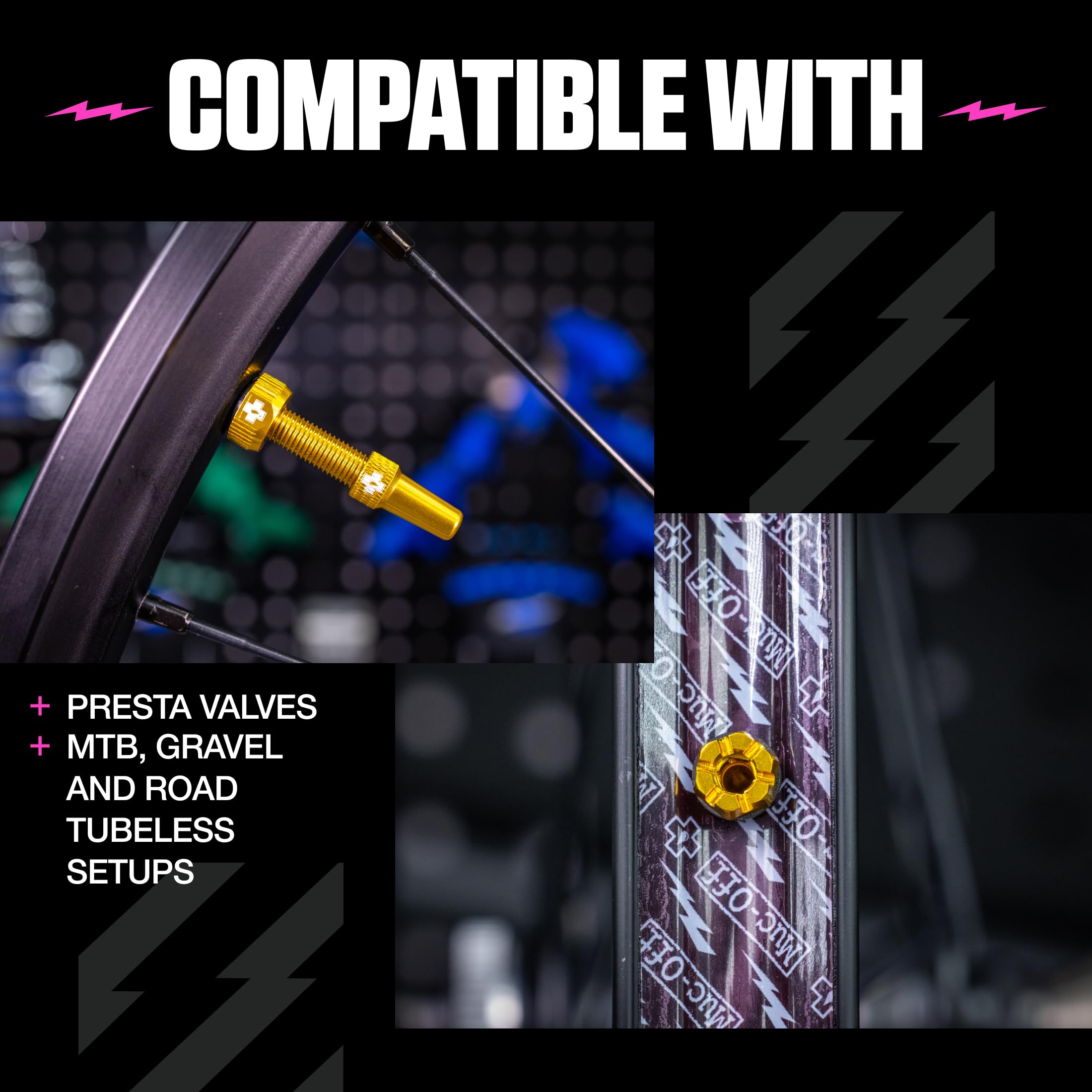 Muc-Off Valvole Presta Oro, 44 mm - Valvole Tubeless per Bici, con Strumento Smonta Valvola Incluso - di Alta Qualità e Senza Perdite