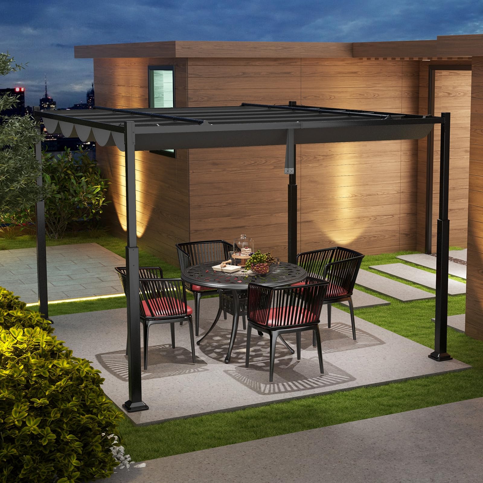 COSTWAY Pergola d'Extérieur Rétractable Coulissante 3x3m, Tonnelle de Jardin Abri Structure Métal Robustes Pavillon Moderne Pare-Soleil, pour Jardin, Patio, Cour, Terrasse (Gris)