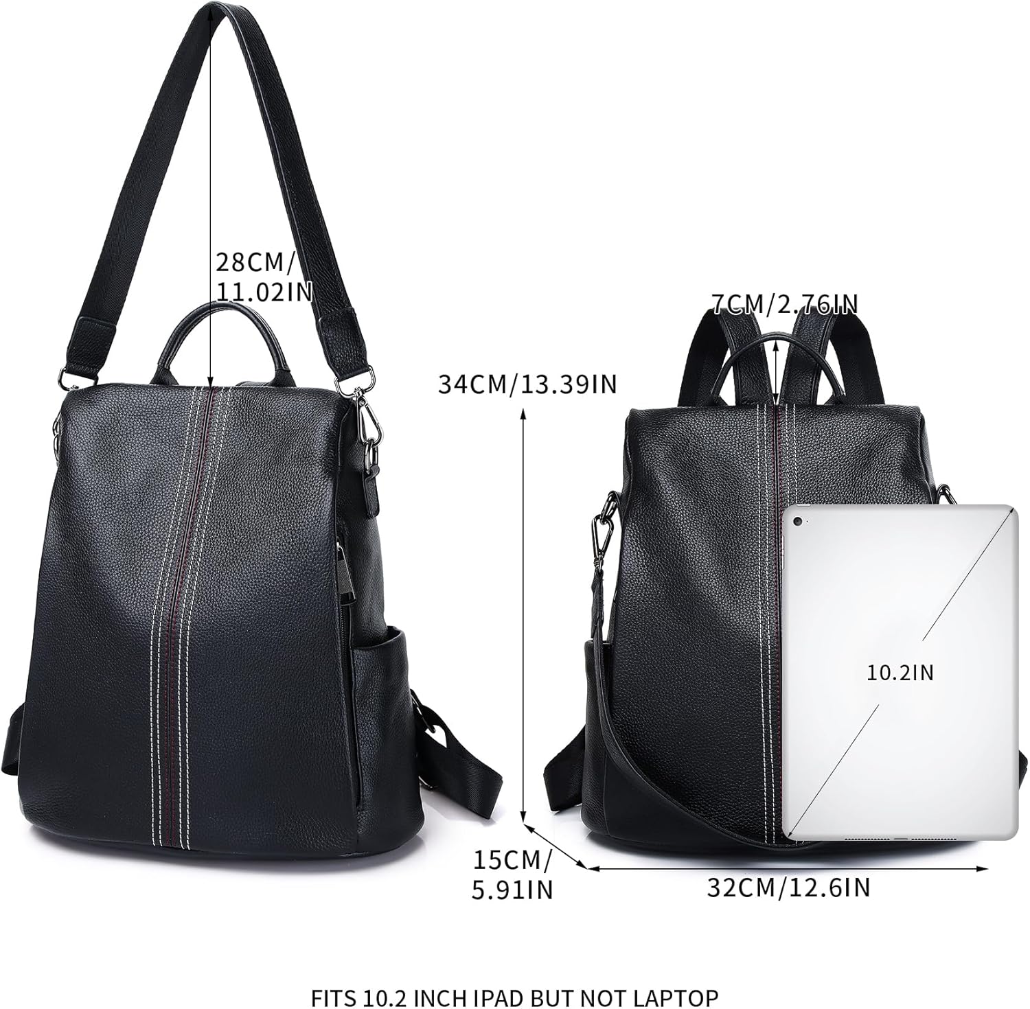 Genuine Leather Backpack Purse For Women Black Antitheft Real Soft Leather Fashion Daypack Shoulder Bag - Image 7