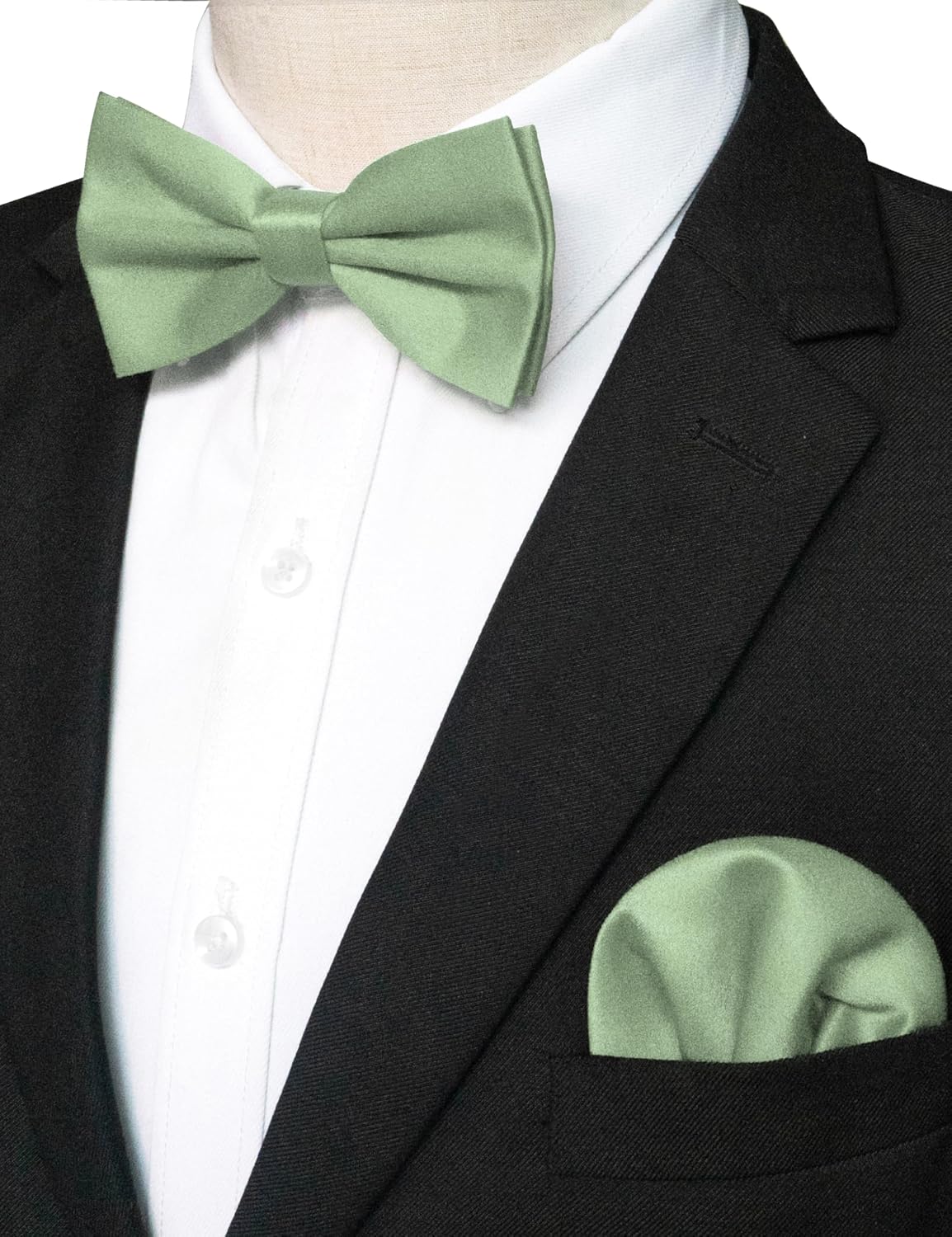 JEMYGINS Solid Color Pre-tied Bow Tie and Pocket Square Set for Men
