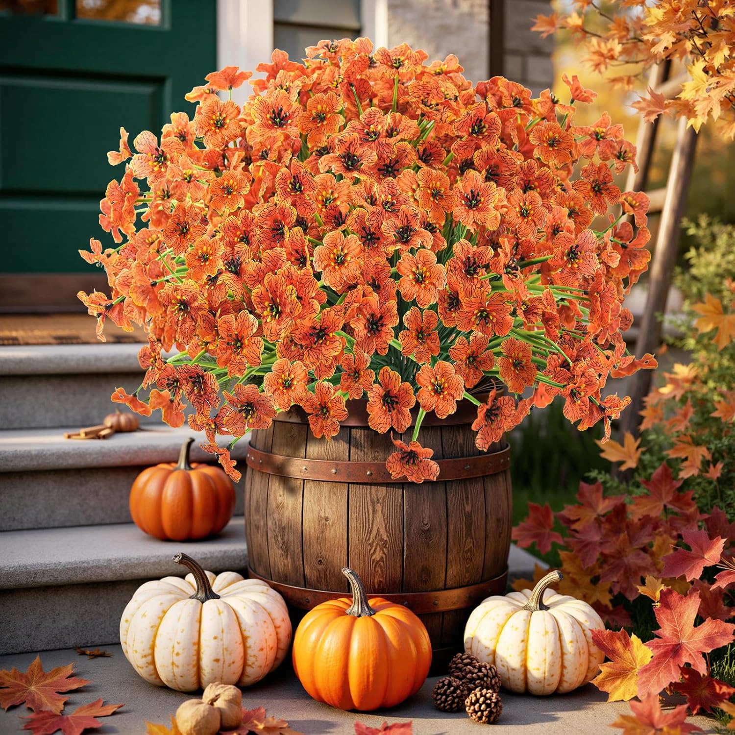 Uieke 72 Bundles Artificial Fall Flowers for Outdoors UV Resistant No Fade Faux Autumn Plants for Outside Home Garden Wedding Party Fall Décor (Orange) - Image 8