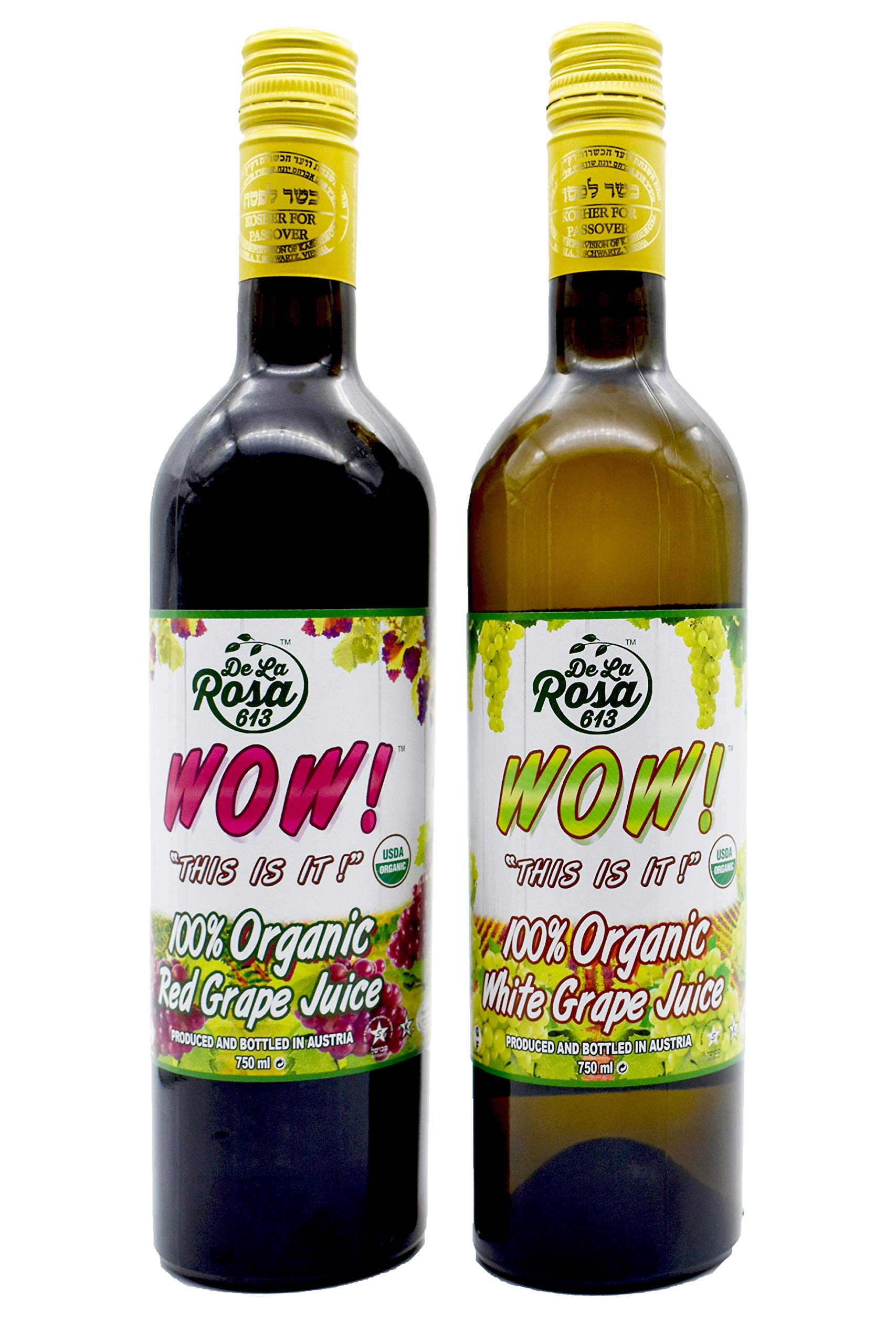 De La Rosa Organic Red & White Grape Juice, No Preservatives or Sulfites, Vegan, Kosher, Non-GMO & Gluten Free, Austrian Red & White Grape Juice 25.4 Oz (Pack of 2)