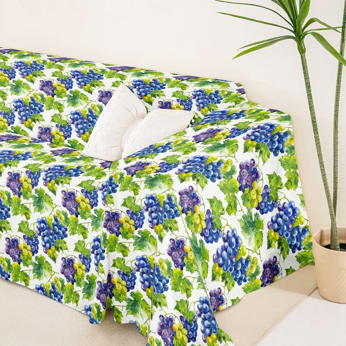 Homewish Blaue Ästhetisch Ernte Weintrauben Sofaüberzug 231x340 | Jungen Mädchen Couch Überwurfdecke Grüne Blätter Sofa Cover für Wohnzimmer Trendig Sofahusse für Hunde Haustiere 3 4 Sitzer