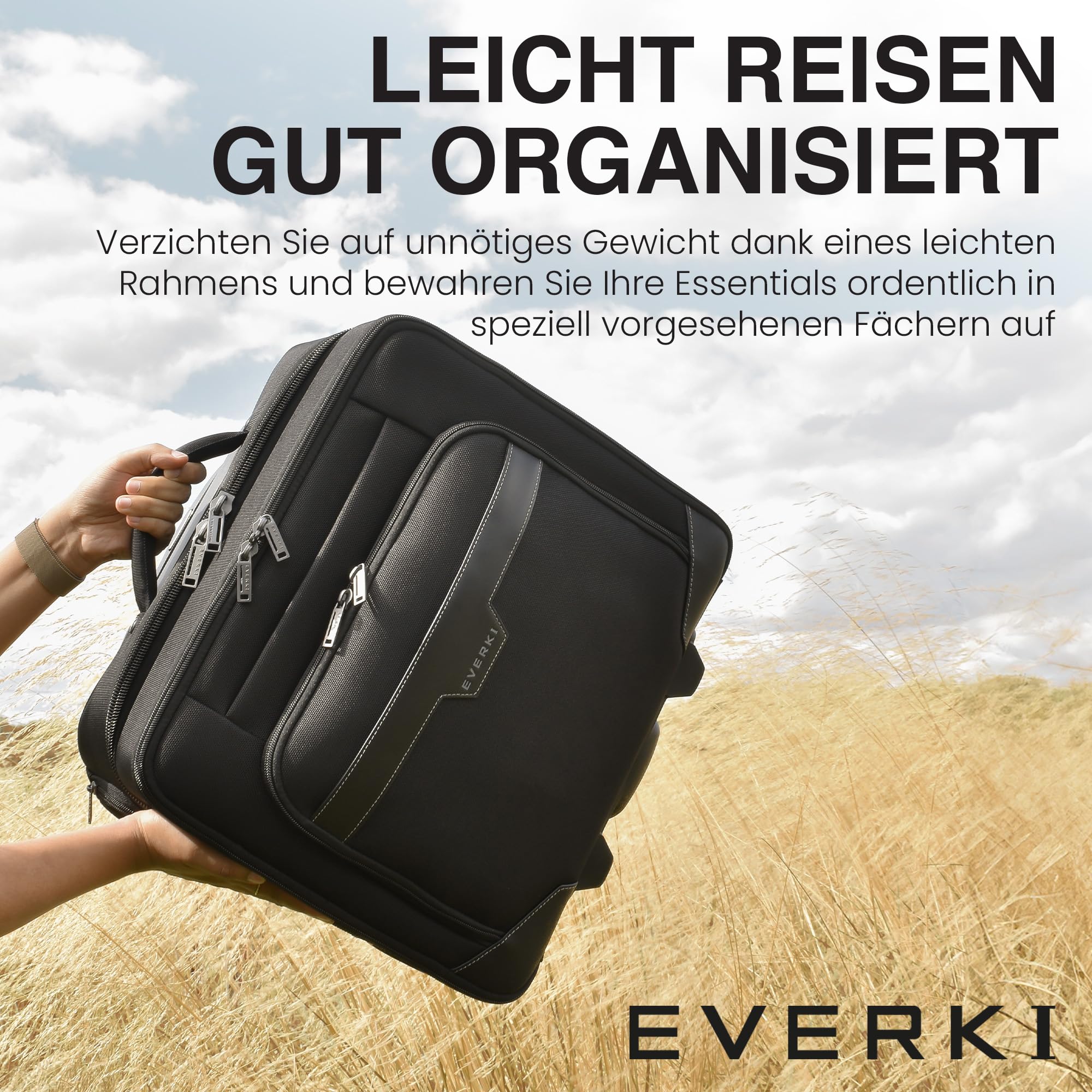 Everki Journey Laptop-Trolley 24 L für 16 Zoll – Business-Aktentasche mit Rollen, reisefreundliche Handgepäck-Laptoptasche und leichte Bürotasche – schwarz (EKB440)