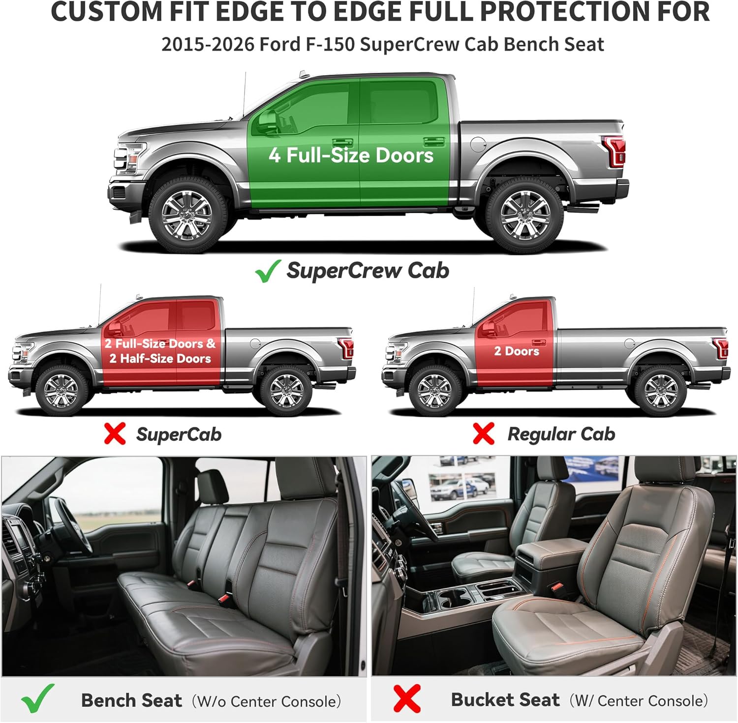 YITAMOTOR Floor Mats for 2015-2026 Ford F-150 Super Crew Cab Bench Seat, Custom Fit All Weather Anti-slip TPE Rubber Mat, Super Duty Ford F150 Accessories, F 150 Floor Liners Set, 1st & 2nd Row, Black