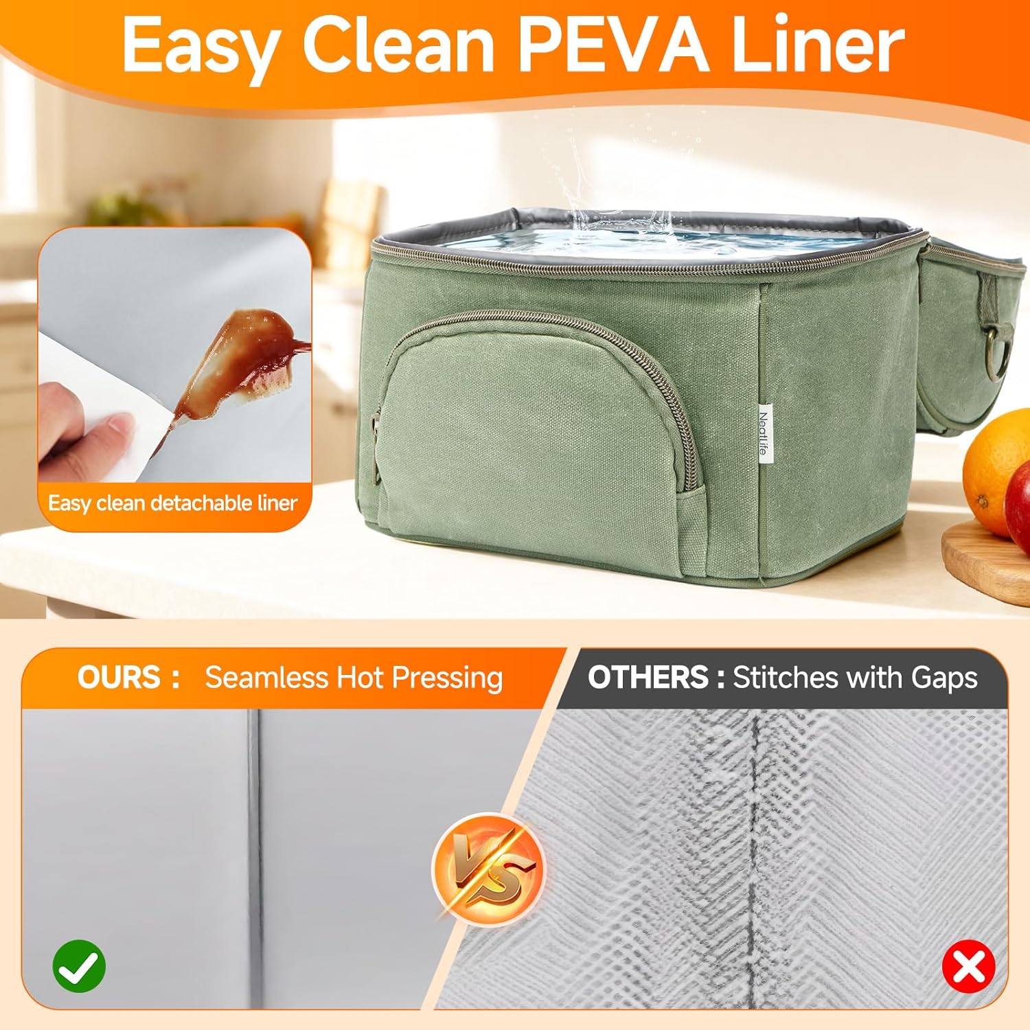 Mens Lunch Box with 2 XL icepacks,Sturdy Waxed Canvas Insulated Lunch Bag for Adult, 2 Compartment Soft Cooler Bag For Work, Picnic, Travel, Outdoors (10.5L) 10"x7"x9.5" (London Green) - Image 7