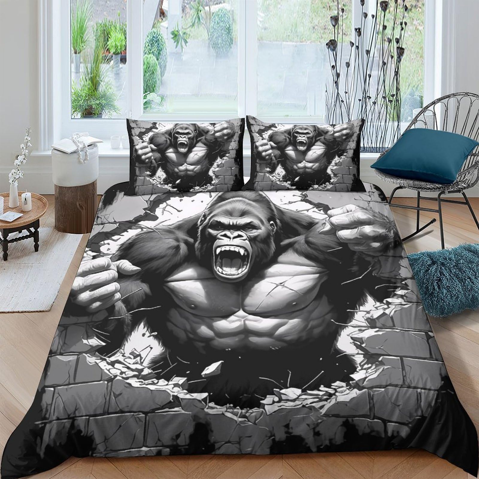 Unrxjzlvm Style-10 Gorilla Print Microfiber Duvet Set Teens Bedroom Decor