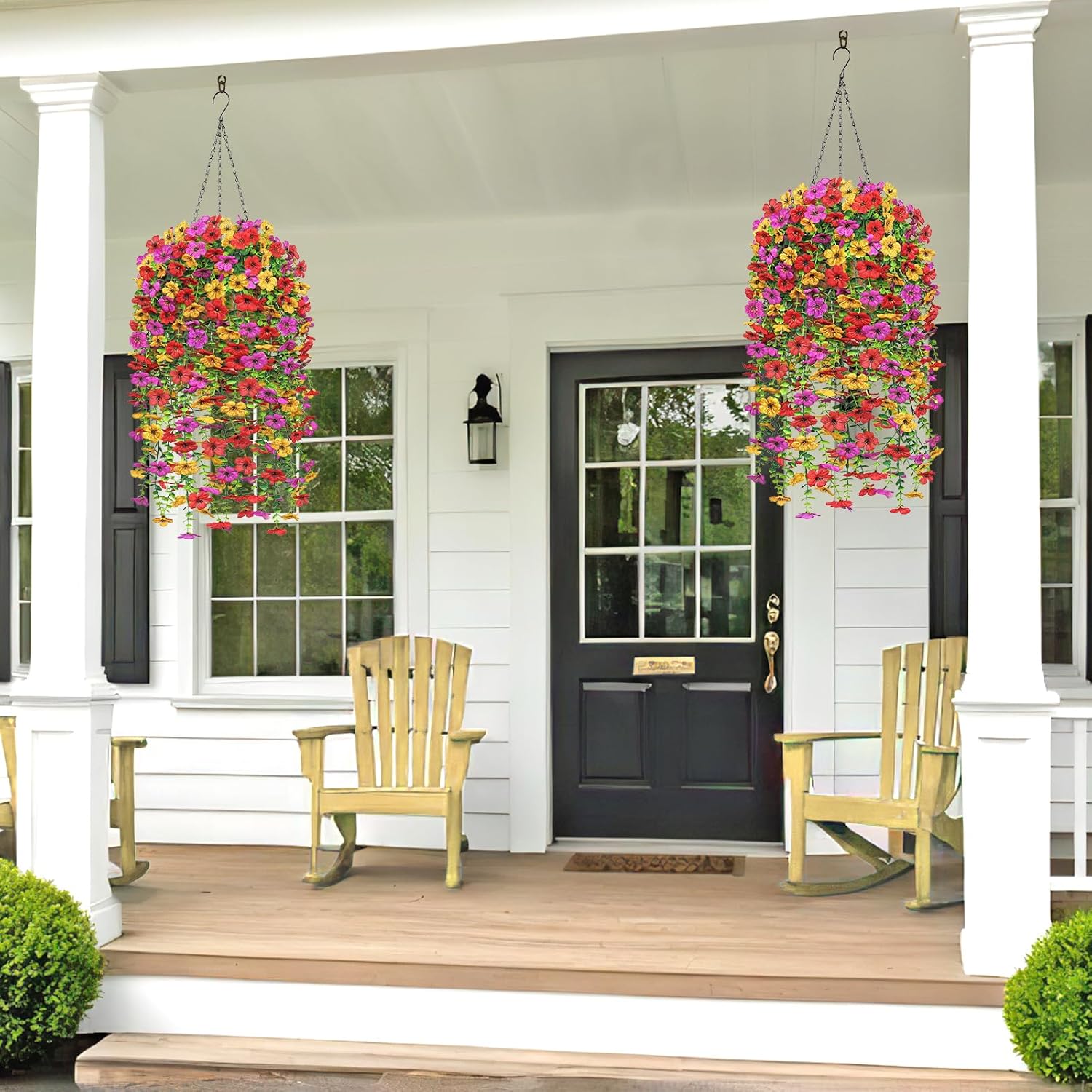 Dremisland Artificial Hanging Flowers Plants Basket for Outdoors Decoration, 2PCS Multicolored Faux Silk Flower DIY Chain Hanging Basket Daisy Fake Flowers with Pot for Porch Garden Patio Decor - Image 6