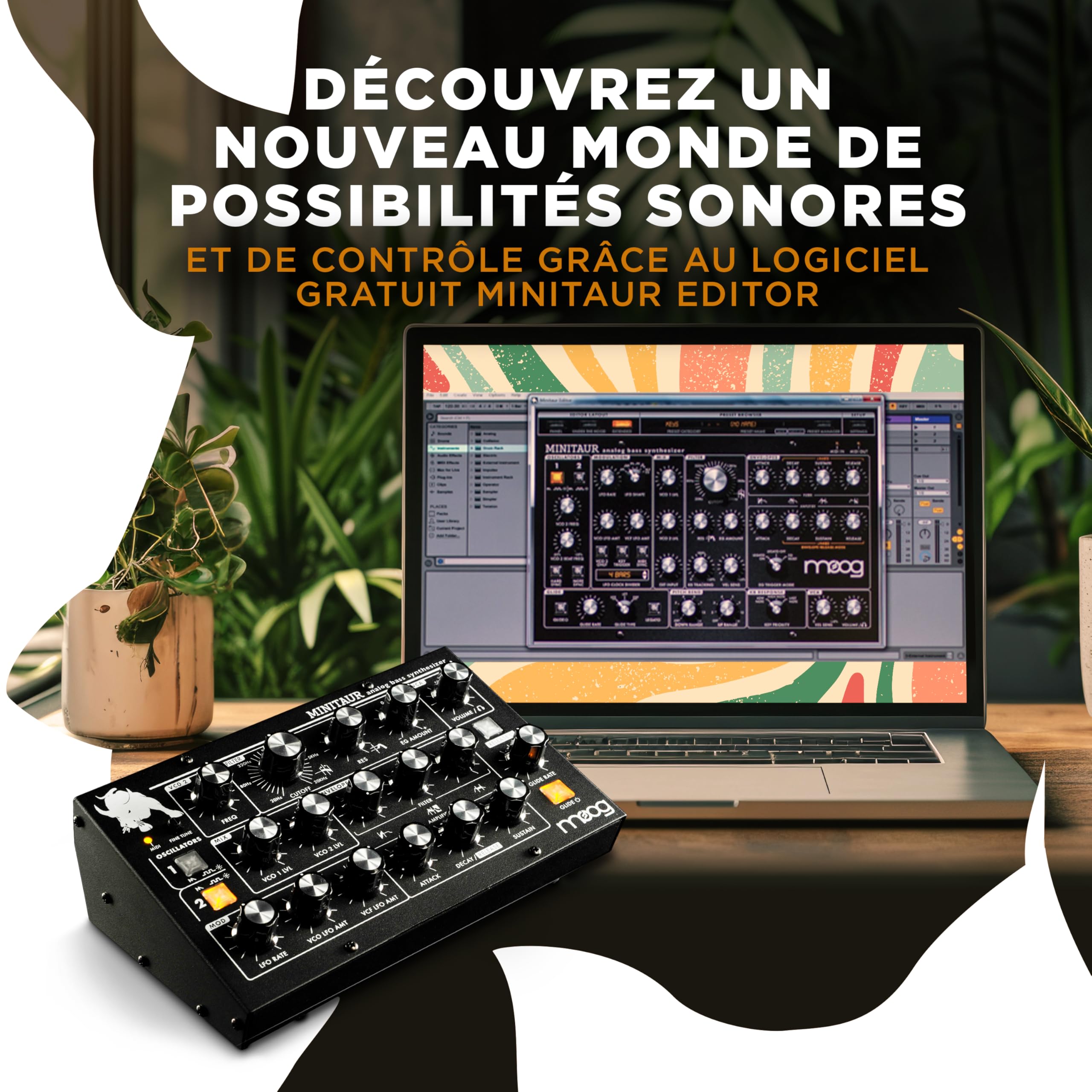 MOOG Minitaur Module Synthétiseur de Basses Analogique avec Amplificateur pour Casque, 128 Préréglages et Éditeur Logiciel