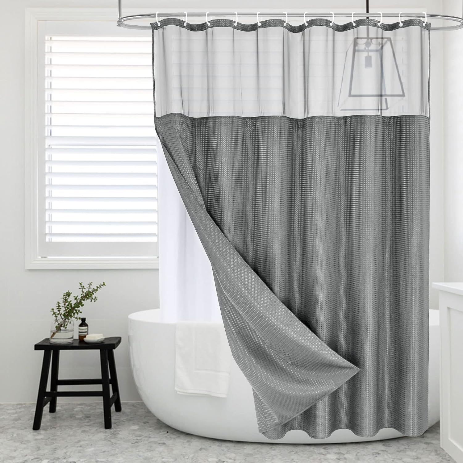 MitoVilla Grey Waffle Shower Curtain Set with Snapin Liner, Modern