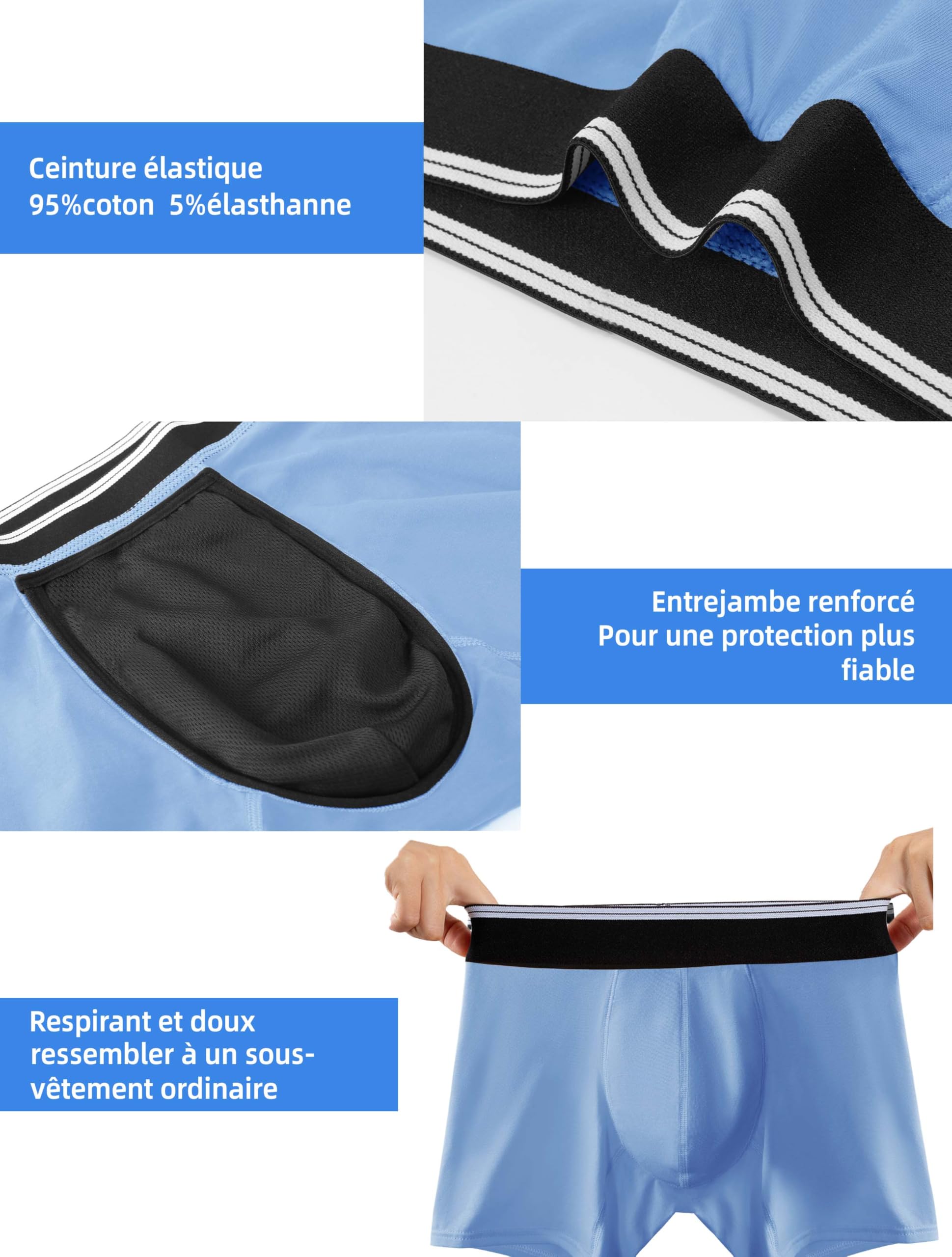 TIICHOO Boxers Incontinence Garçon Coton Culotte Incontinence Diurne Adolescent Lavable Lot de 5