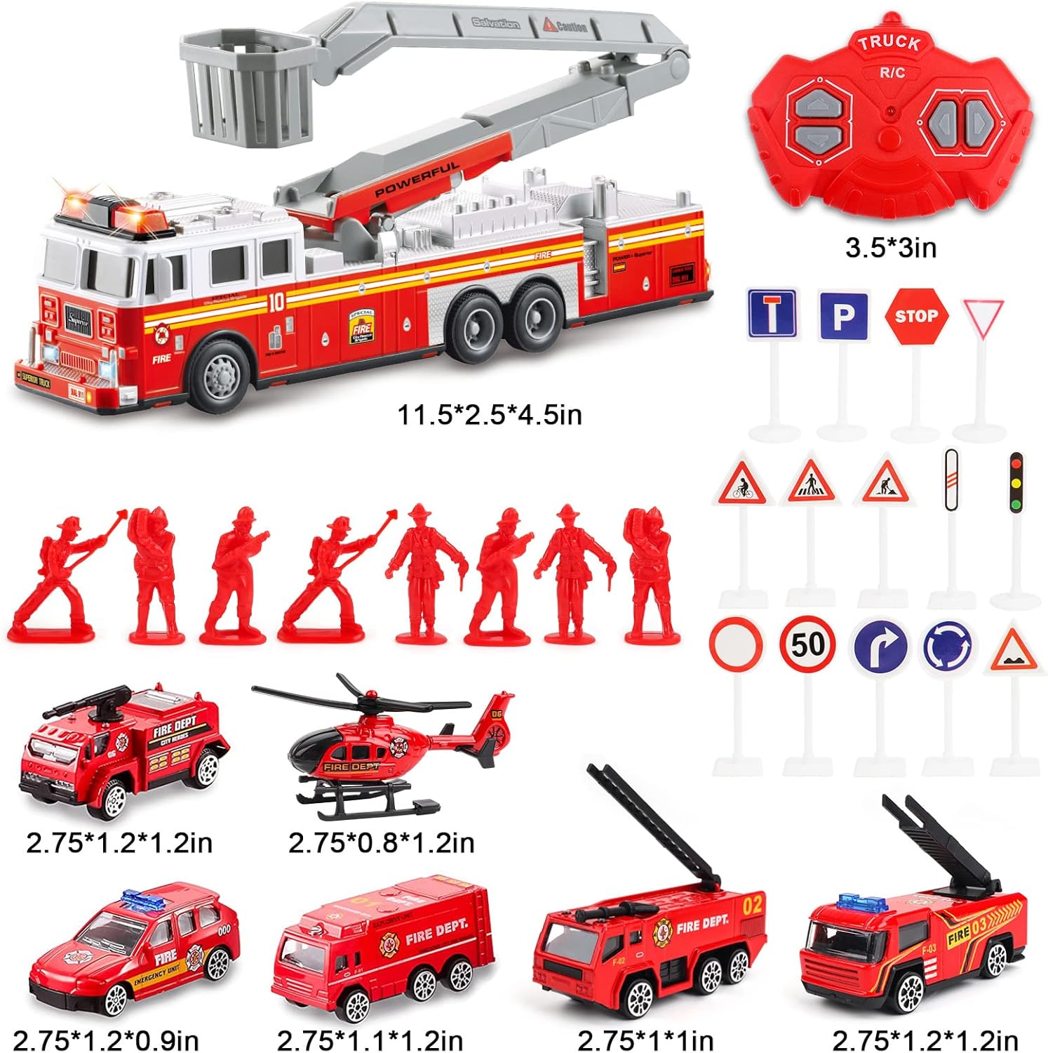 deAO Fire Truck Toys for Boys with Lights and Sounds,RC Remote Control Firetruck with Fodable 360 Rotating Ladder,Pull Back Vehicles Toys Gifts for 3 4 5 6 Boys Girls Kids (Classic Edition)