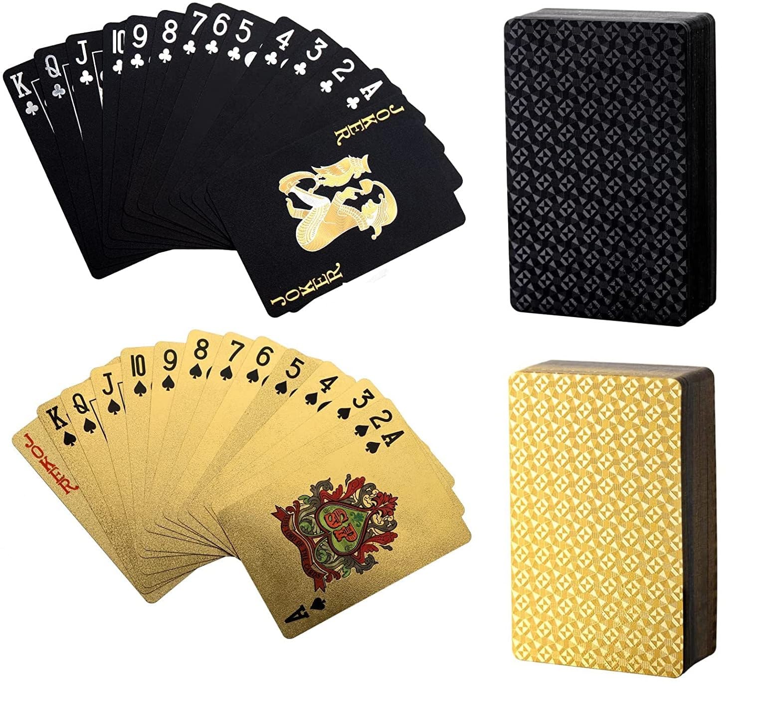 IndusBay® Pack of 2, Golden and Black Playing Cards Deck, Waterproof PVC Plastic Playing Cards, Flexible PokerCards, Party, Home, Picnic Cards