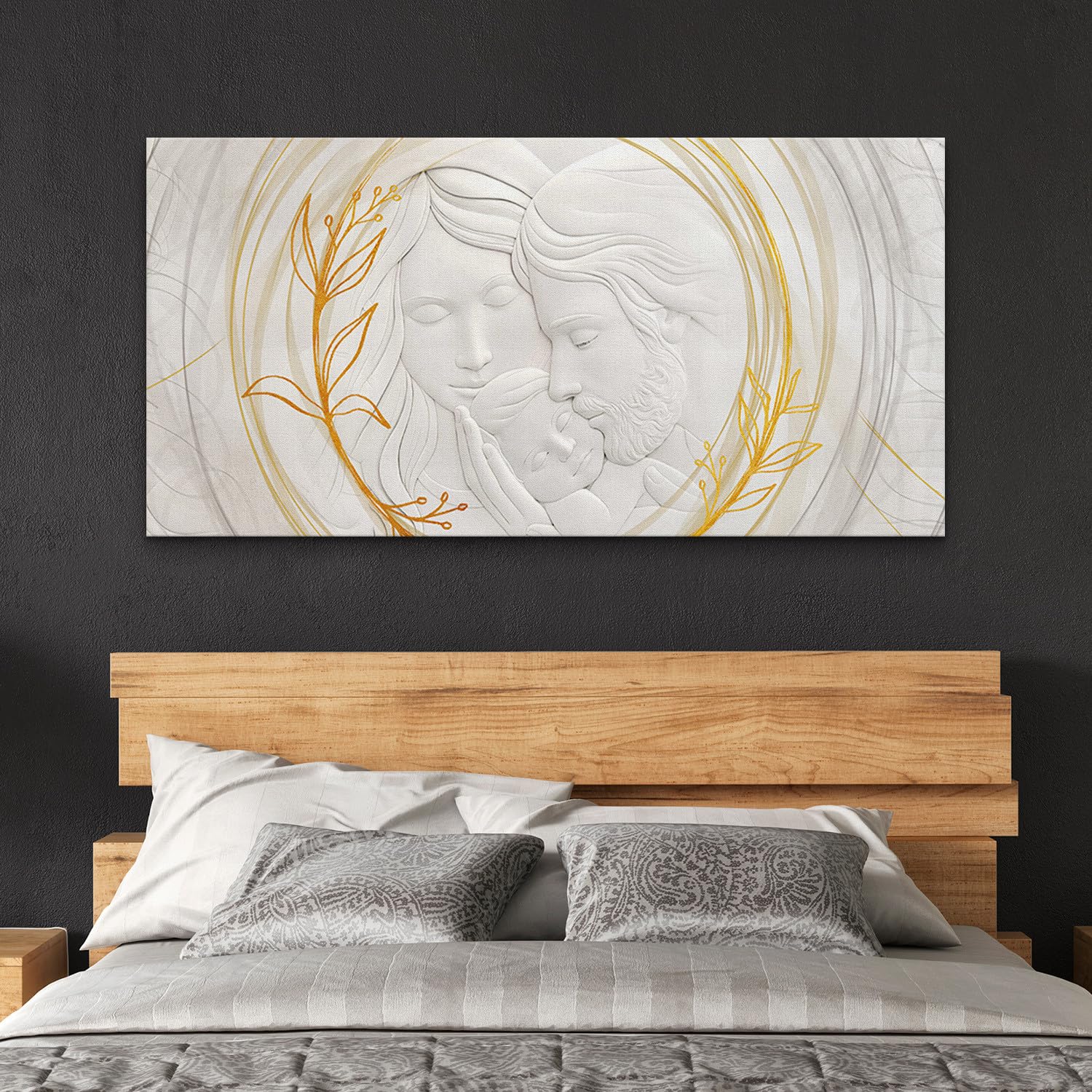 Giallobus - Quadro - Art Capezzale moderno - Tela Standard - 140L x 70l cm - 22 - Sacra famiglia - Pronto da appendere - Quadri moderni per la casa