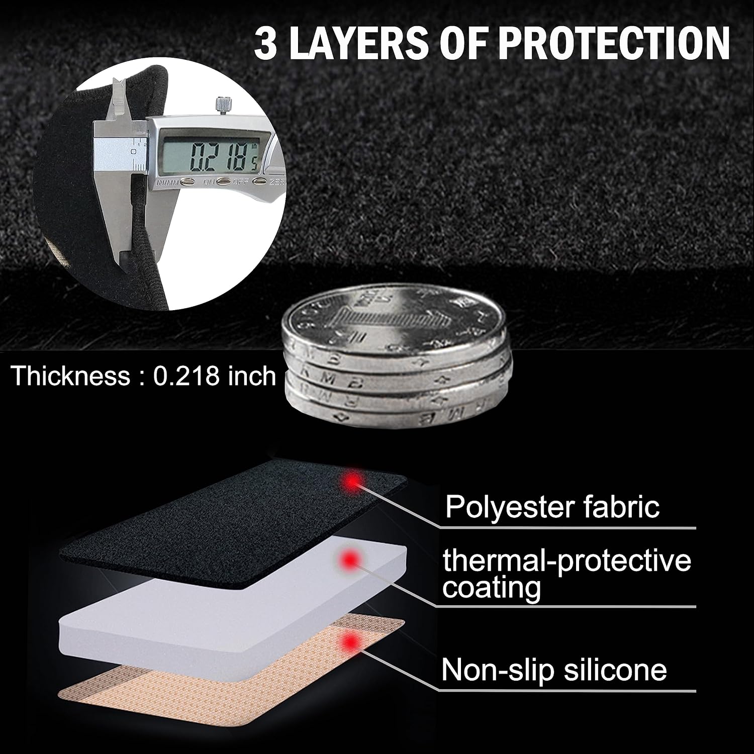 Dash Cover for Toyota Tacoma Accessories 2016-2022 2023 Dashboard Cover Mat Center Console Dash Mat Carpet Sunshield Protector Pad Custom Fit, Black Trim