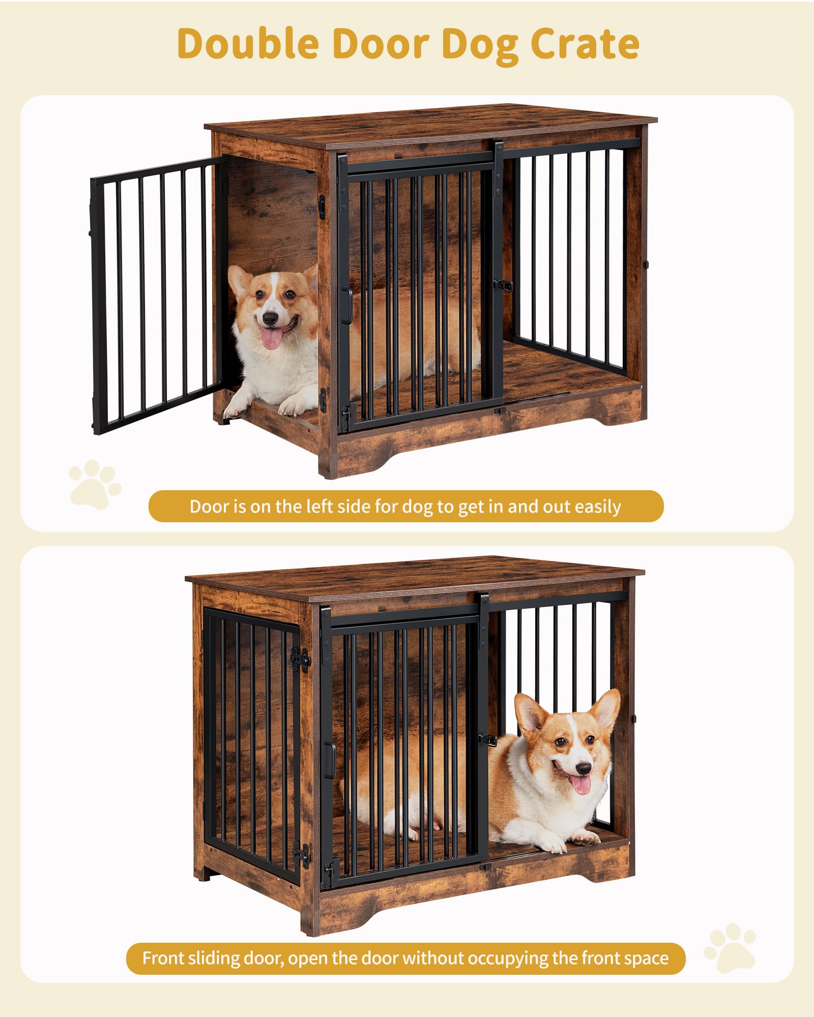 Hzuaneri Hundekäfig Möbel, 81cm hundebox für zuhause, Schiebetüren, 2 Türen, Moderne hundebox Holz Indoor für kleine/mittlere Hunde, Hundekäfig für Zuhause, 81 x 55 x 67,5cm, Vintagebraun DFC83601B