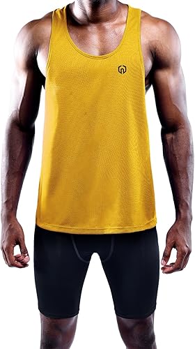 Miniatura 4 de NELEUS - Paquete de 3 camisetas sin mangas, con espalda en Y, Dri-Fit, para hombre, para gimnasio 5031# Paquete de 3: rojo, amarillo, azul