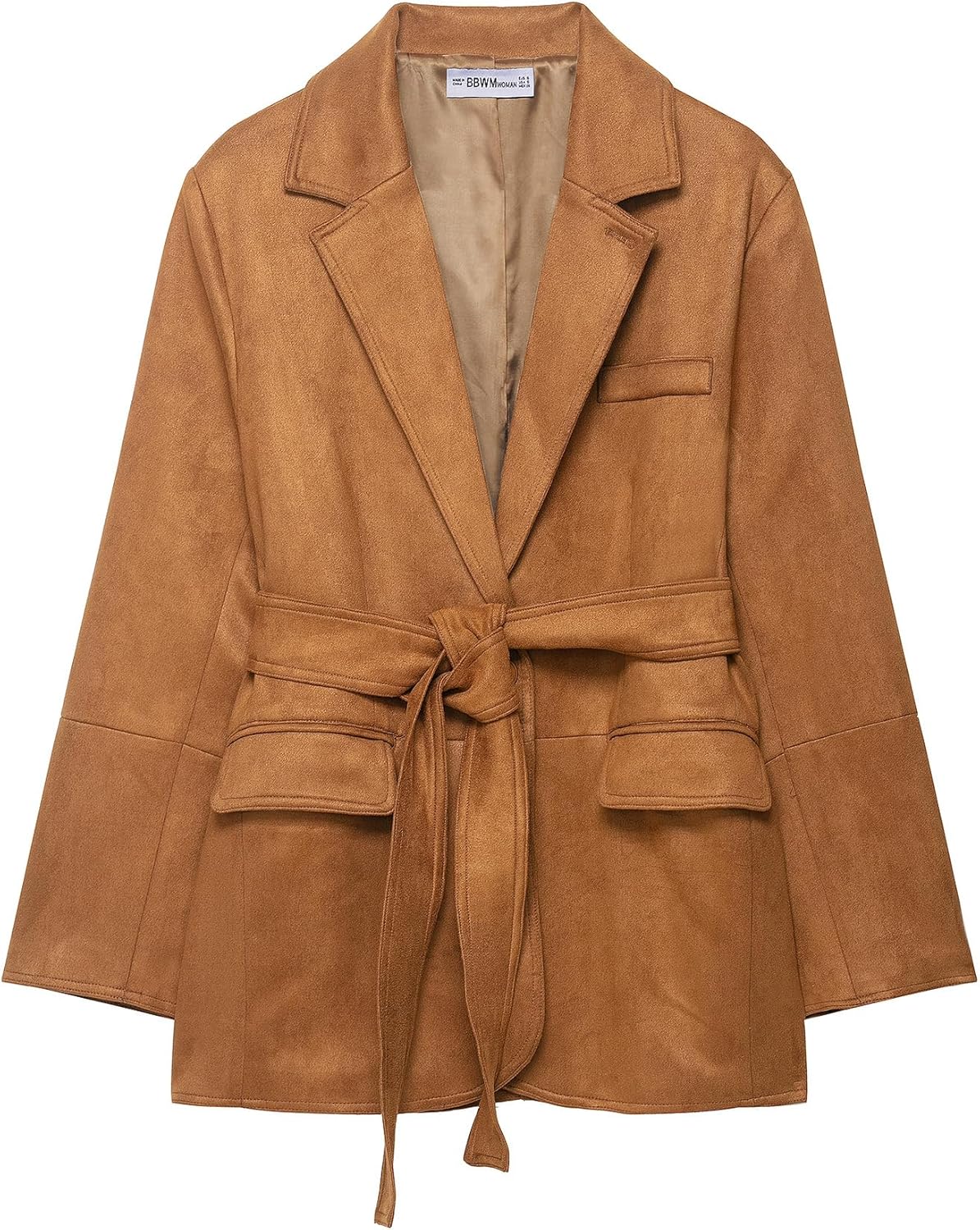 utcoco Womens Belted Faux Suede Jackets 2025 Fall Fashion Outfits Notched Lapel Leather Blazer Jacket