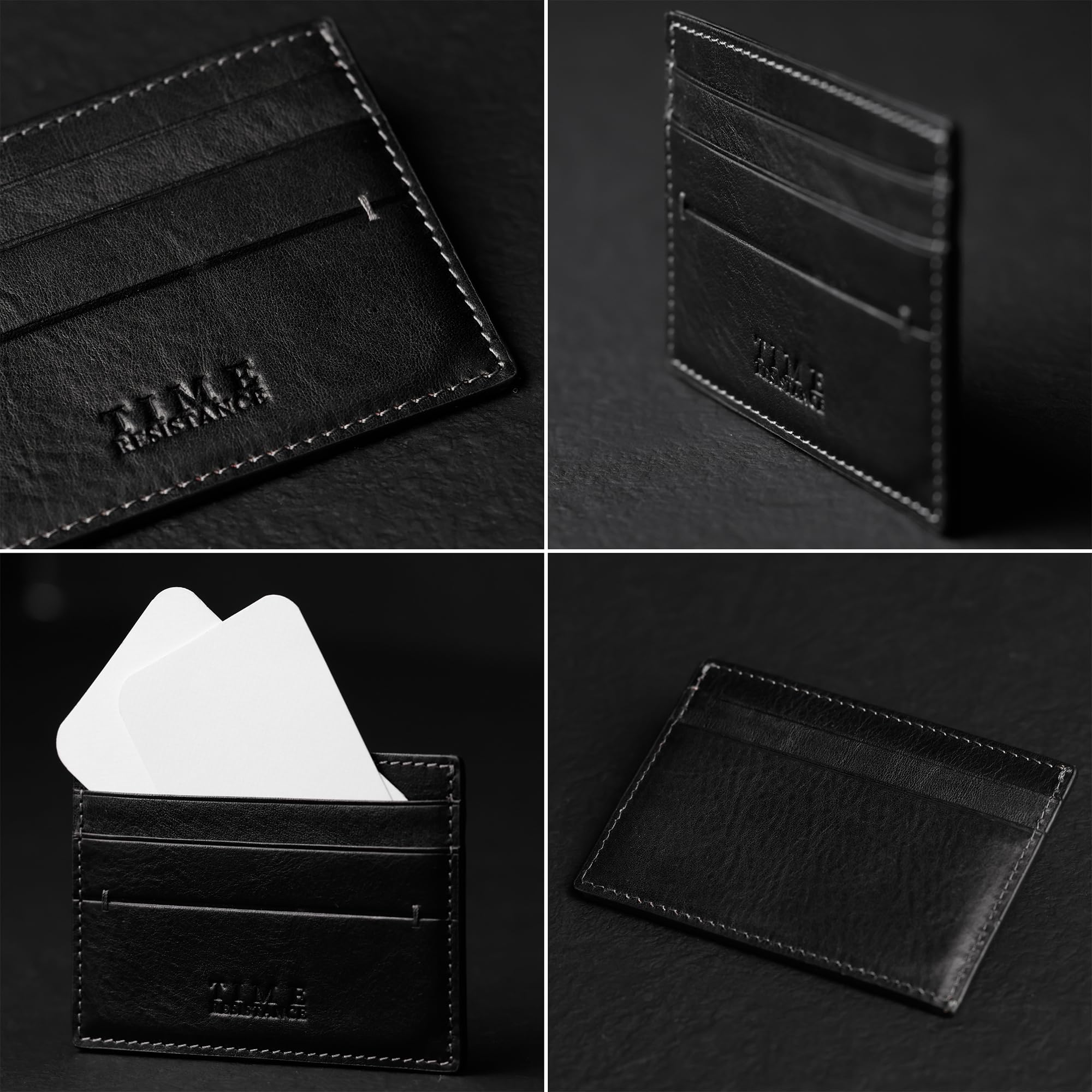 Time Resistance Porta Carte di Credito – Porta Biglietti da Visita in Pelle – Organizer per Carte Fatto a Mano in Italia (Nero)