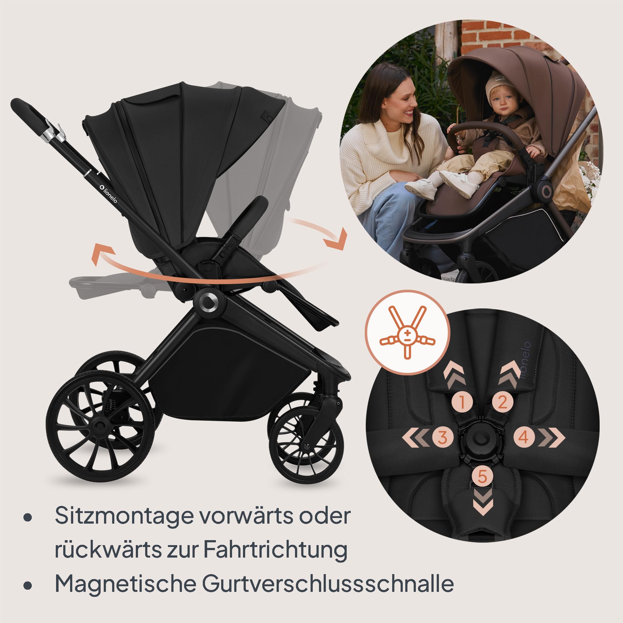 LIONELO MIKA PLUS 3-in-1 Buggy 0-48 Monate bis 22 kg Babywagen Kindersitz Babytrage 360° Räder