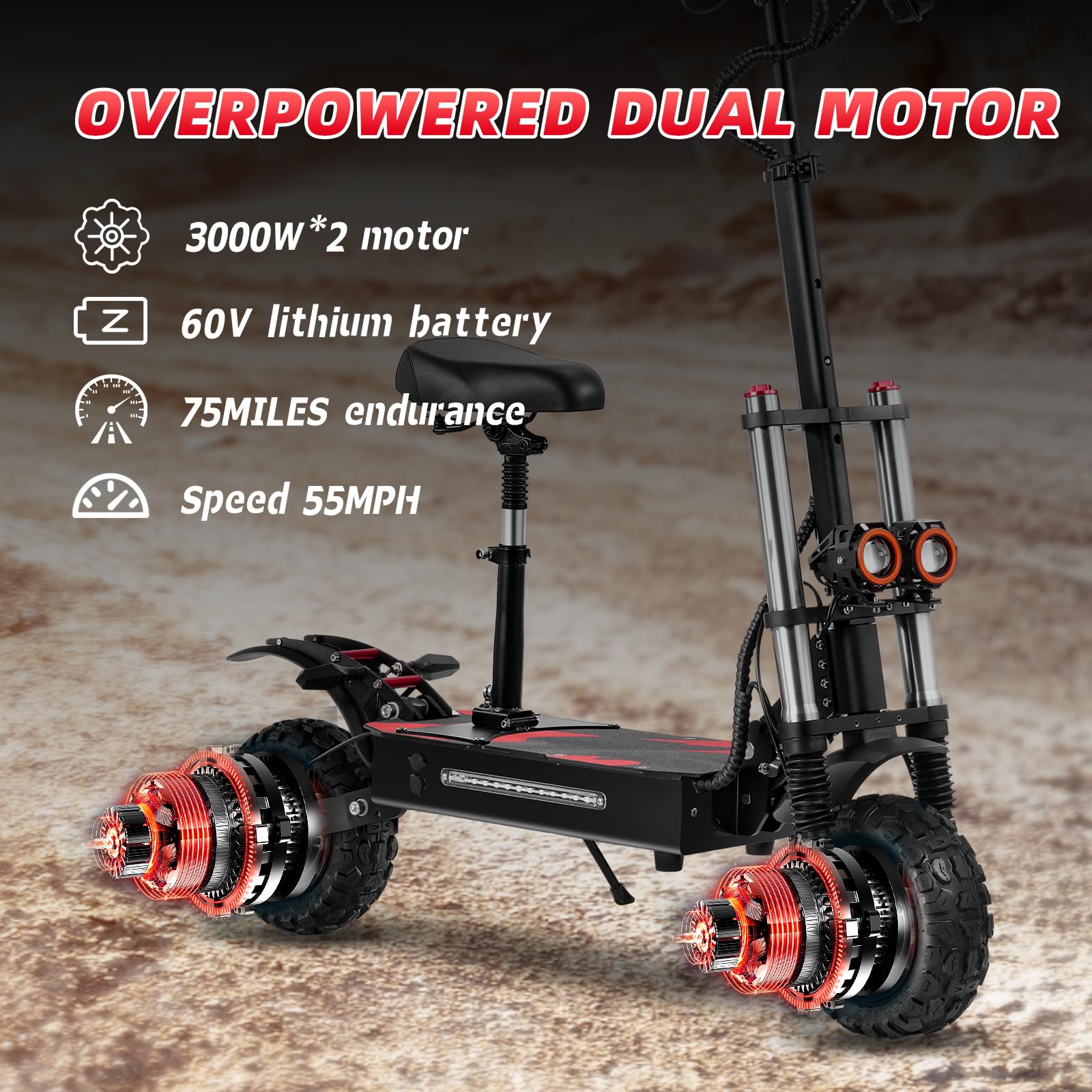 Electric Scooter for Adult 6000W Dual Motor Up to 50MPH and 75Miles Range Fast Electric Scooter Adult 11