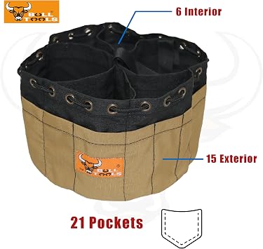 21 Pocket Parachute Bag, Canvas Small Parts Organizer, Drawstring Pouch