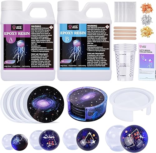 LET'S RESIN Kit de resina para principiantes, incluye resina de 30 onzas, moldes, flores secas, copos de aluminio, herramientas. Sin burbujas,